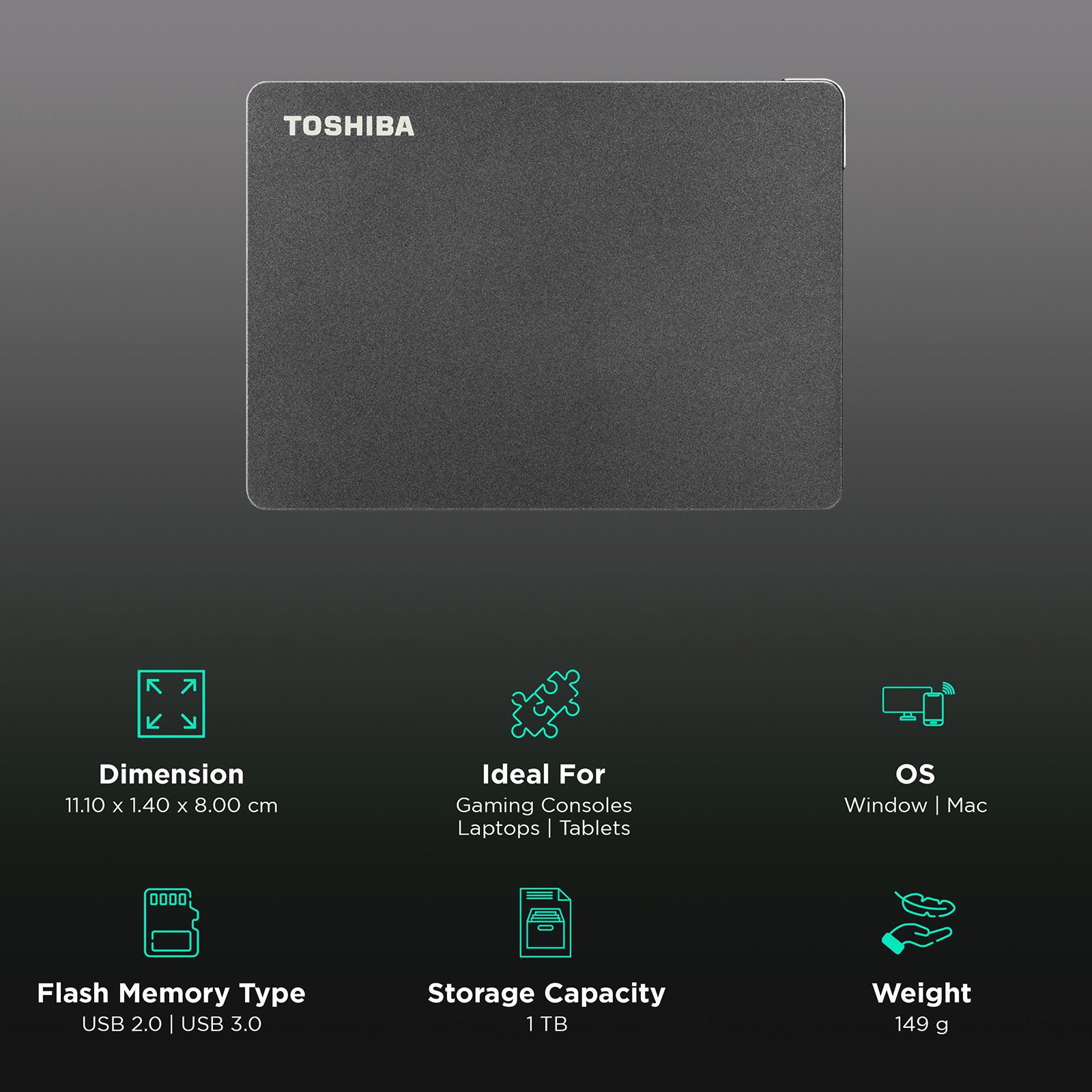 TOSHIBA Canvio Gaming 1TB USB 3.0/USB 2.0 Hard Disk Drive (Portable Design, HDTX110AK3AA, Black) TOSHIBA Canvio Gaming 1TB USB 3.0/USB 2.0 Hard Disk Drive (Portable Design, HDTX110AK3AA, Black)_3