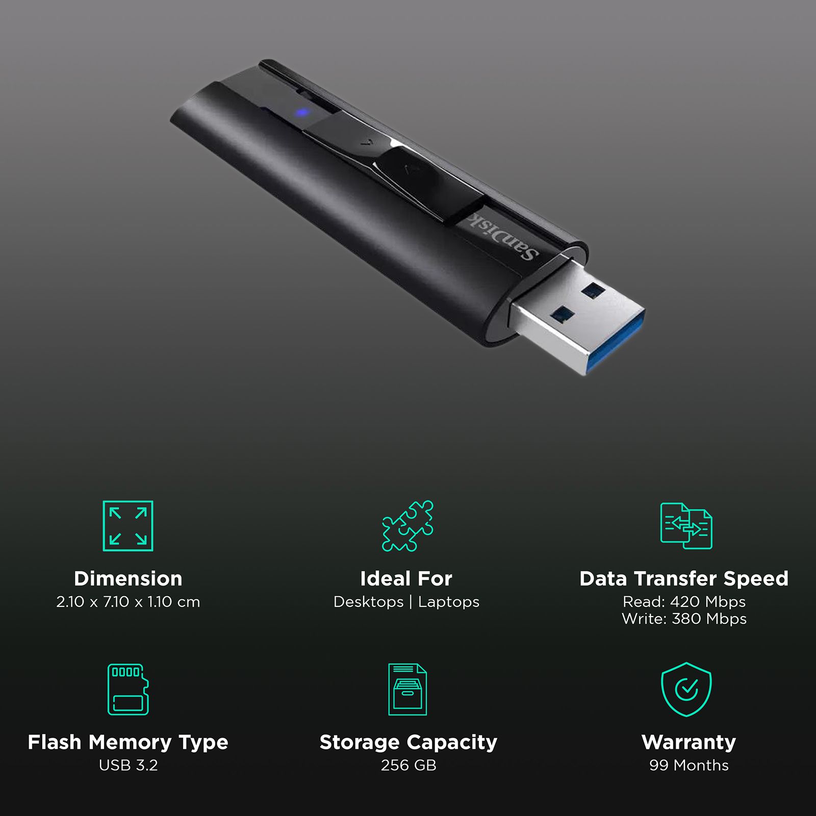 SanDisk Extreme PRO 256GB USB 3.2 Flash Drive (420MB/s Read Speed, SDCZ880-256G-G46, Black) SanDisk Extreme PRO 256GB USB 3.2 Flash Drive (420MB/s Read Speed, SDCZ880-256G-G46, Black)_3