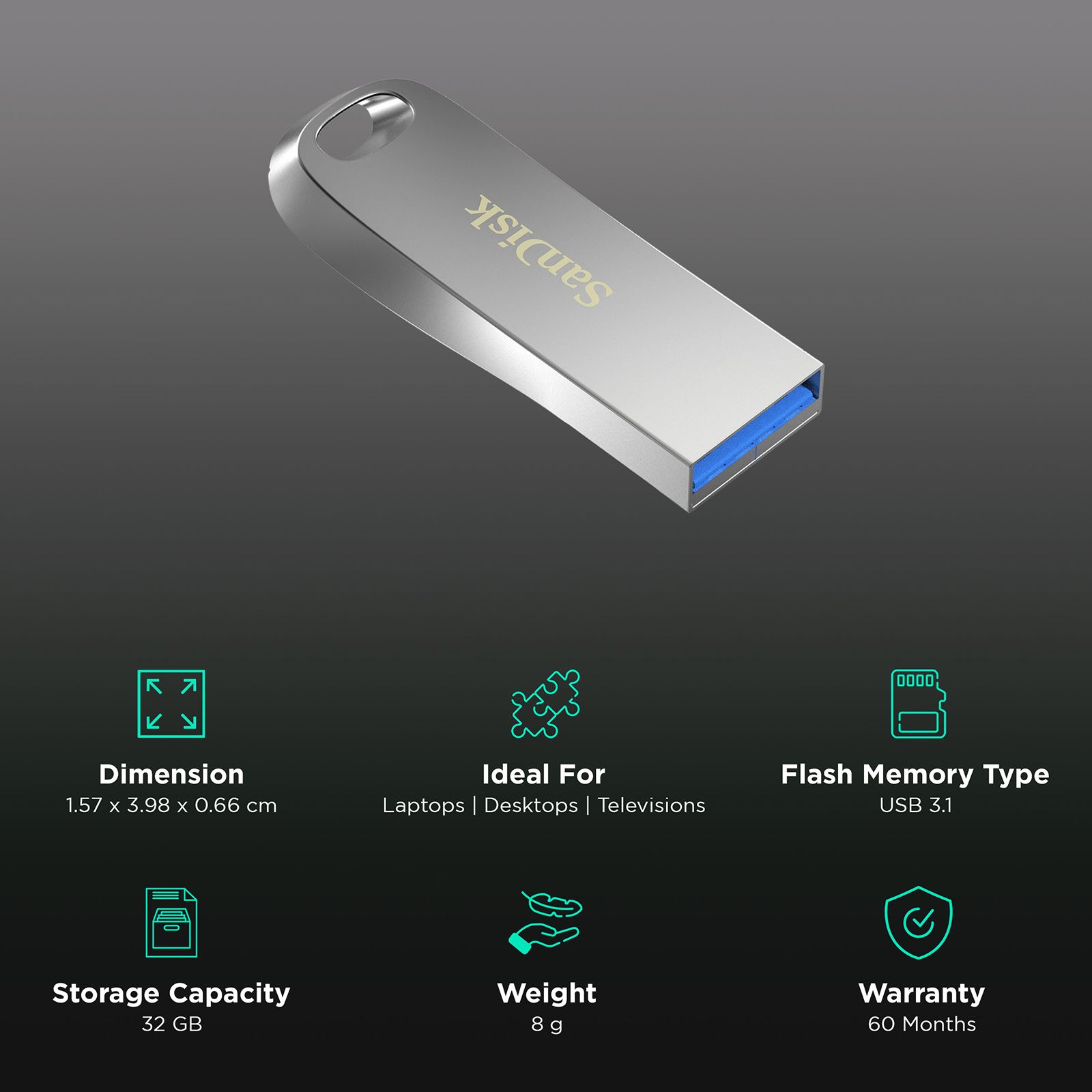 SanDisk Ultra Luxe 32GB USB (3.2) Pen Drive (Deluxe File Recovery Software, Metallic Silver) SanDisk Ultra Luxe 32GB USB (3.2) Pen Drive (Deluxe File Recovery Software, Metallic Silver)_3