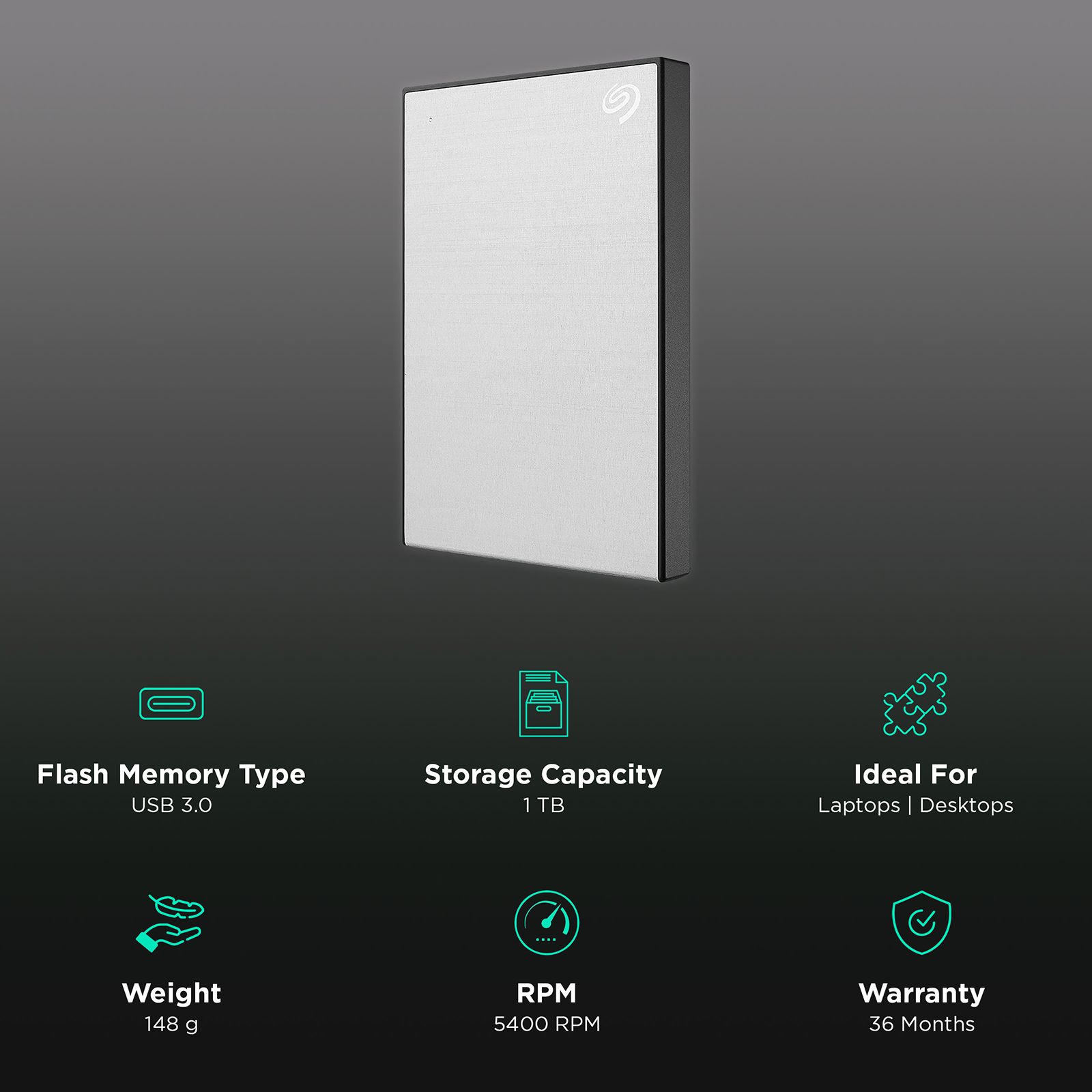 SEAGATE One Touch 1TB USB (3.0) Portable Hard Disk Drive (Rescue Data Recovery Services, Silver) SEAGATE One Touch 1TB USB (3.0) Portable Hard Disk Drive (Rescue Data Recovery Services, Silver)_3