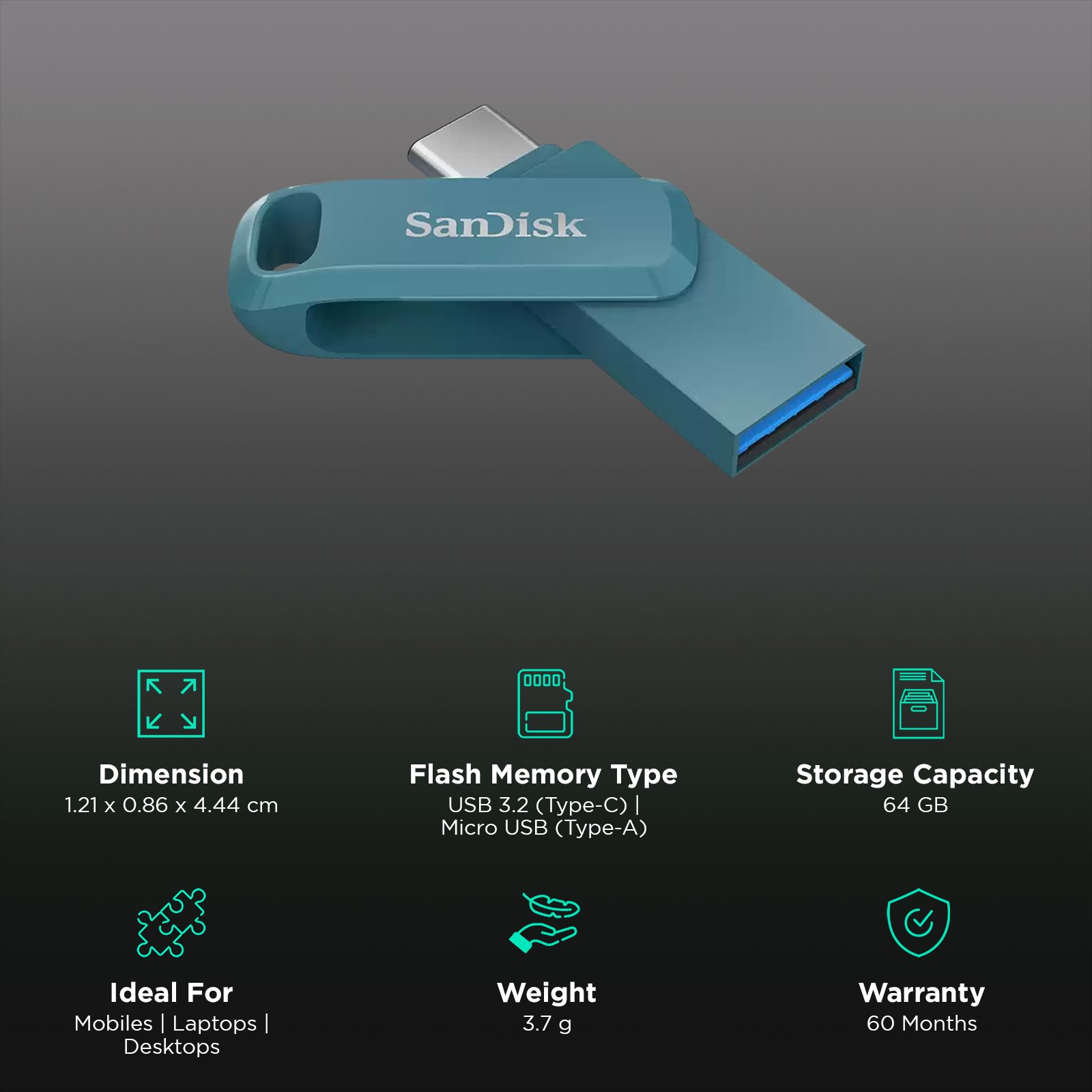 SanDisk Ultra Dual Drive Go 64GB USB Type A (3.2), USB Type C (3.2) OTG Pen Drive (Automatic Backup Is Just A Plug-In Away, Navagio Bay)_3