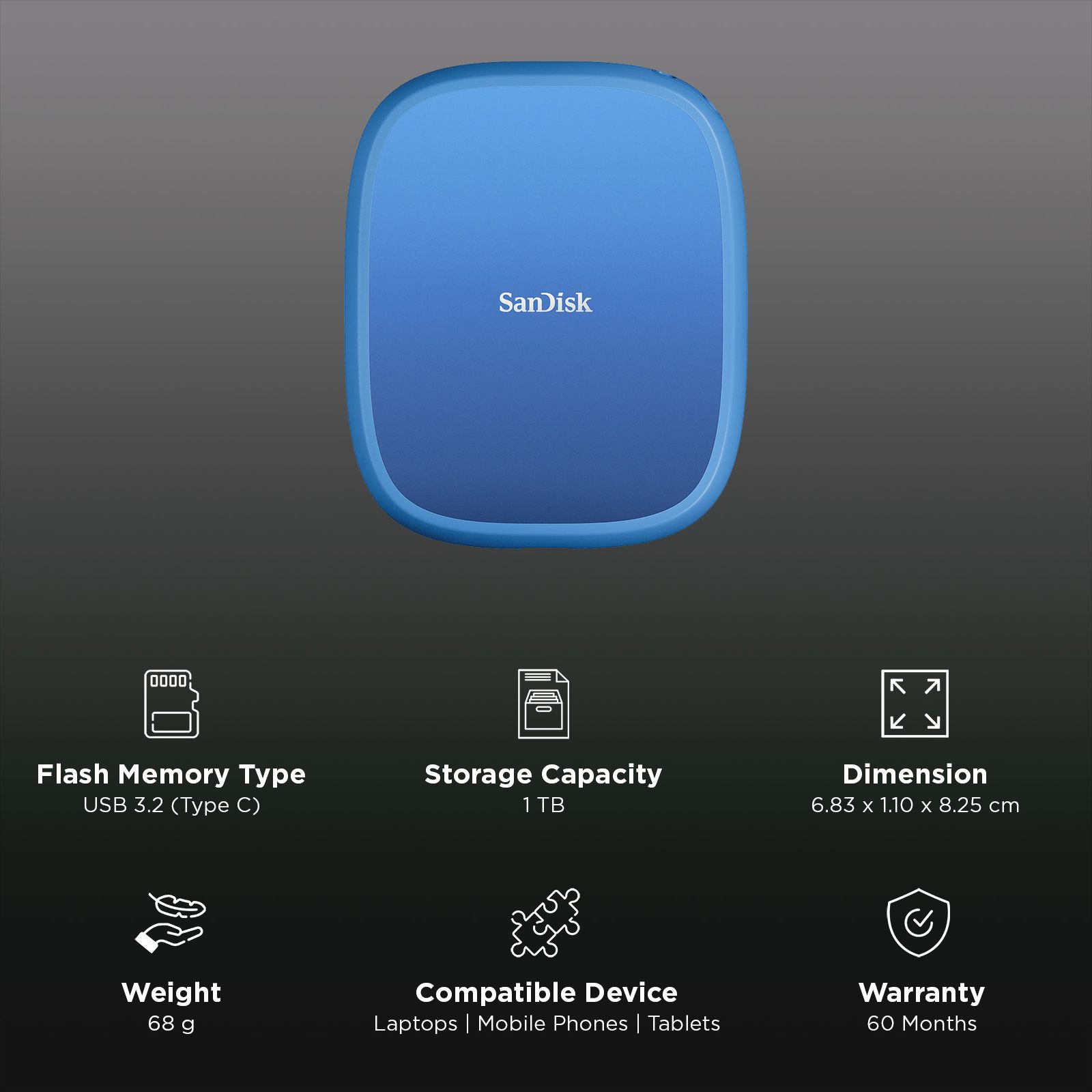 SanDisk E62 Creator 1TB USB Type-C (3.2) Portable Solid State Drive (MagSafe Compatible, Blue) SanDisk E62 Creator 1TB USB Type-C (3.2) Portable Solid State Drive (MagSafe Compatible, Blue) _3