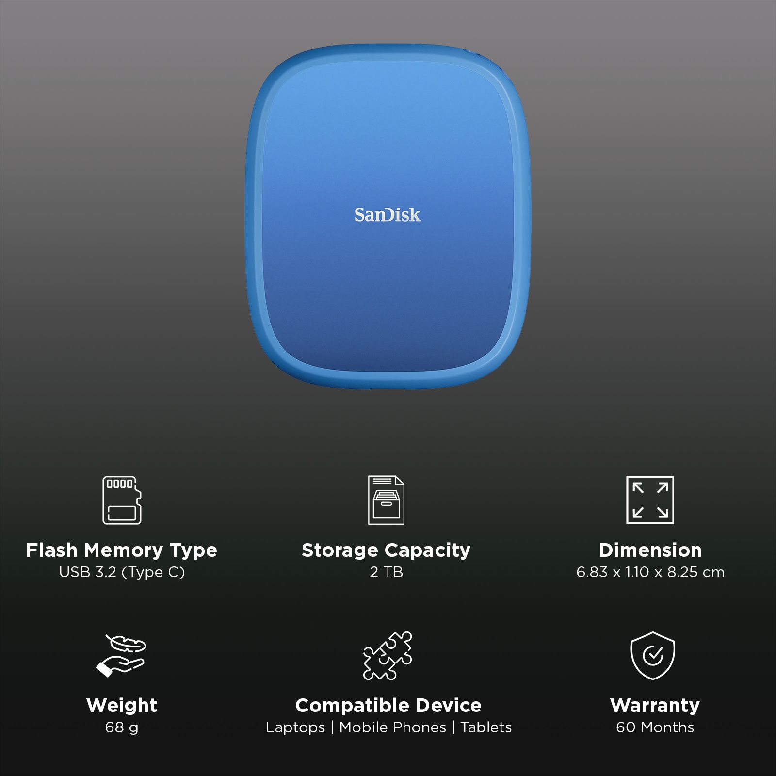 SanDisk E62 Creator 2TB USB Type-C (3.2) Portable Solid State Drive (MagSafe Compatible, Blue) SanDisk E62 Creator 2TB USB Type-C (3.2) Portable Solid State Drive (MagSafe Compatible, Blue) _3