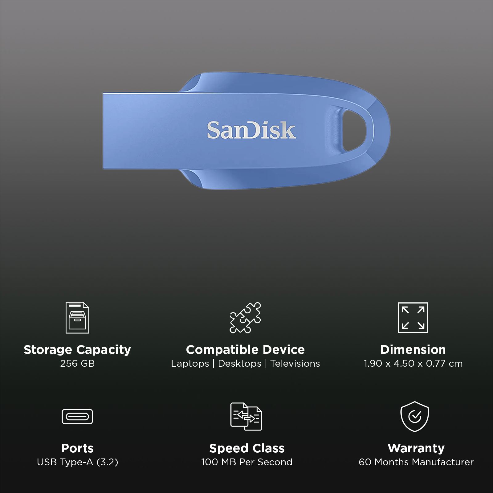 SanDisk Ultra Curve 256GB USB (3.2) Pen Drive (Built-In Keyring Loop, Blue) SanDisk Ultra Curve 256GB USB (3.2) Pen Drive (Built-In Keyring Loop, Blue)_3