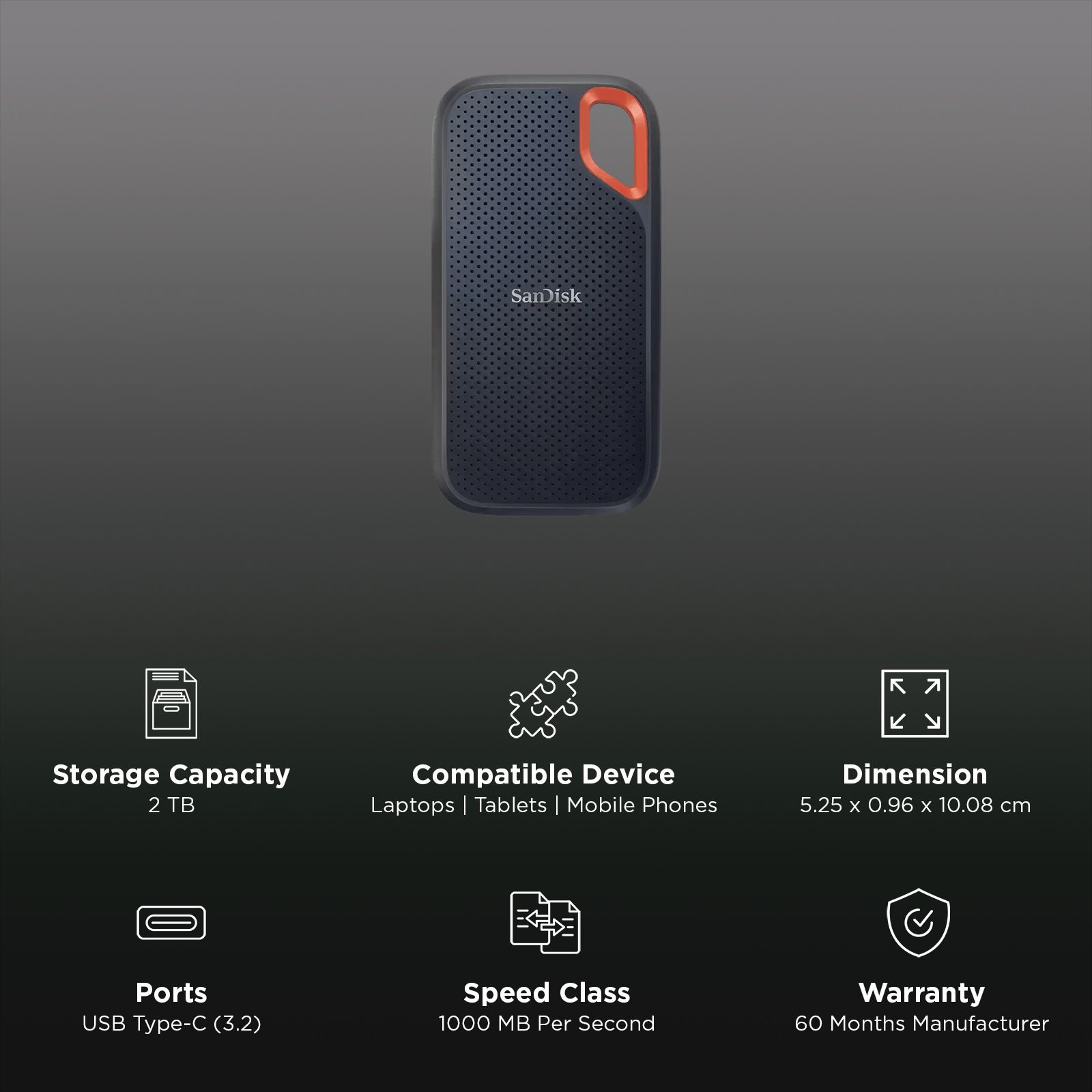SanDisk Extreme 2TB USB Type-C (3.2) Portable Solid State Drive (IP65 Water and Dust Resistance, Black)_3