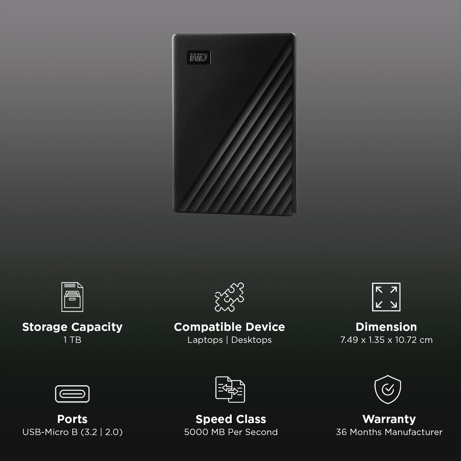 WD My Passport 1TB Micro-B Portable Hard Disk Drive (Password Protected, Black)_3