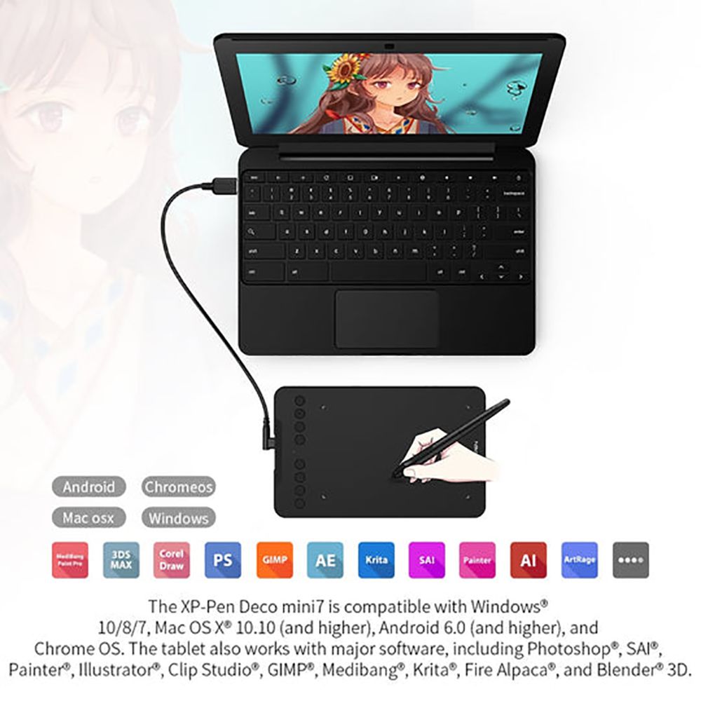 XP pen Deco Mini 7 20.95cm (8.25 Inches) e-Writer Digital Pad (Battery-Free, Black) XP pen Deco Mini 7 20.95cm (8.25 Inches) e-Writer Digital Pad (Battery-Free, Black)_6