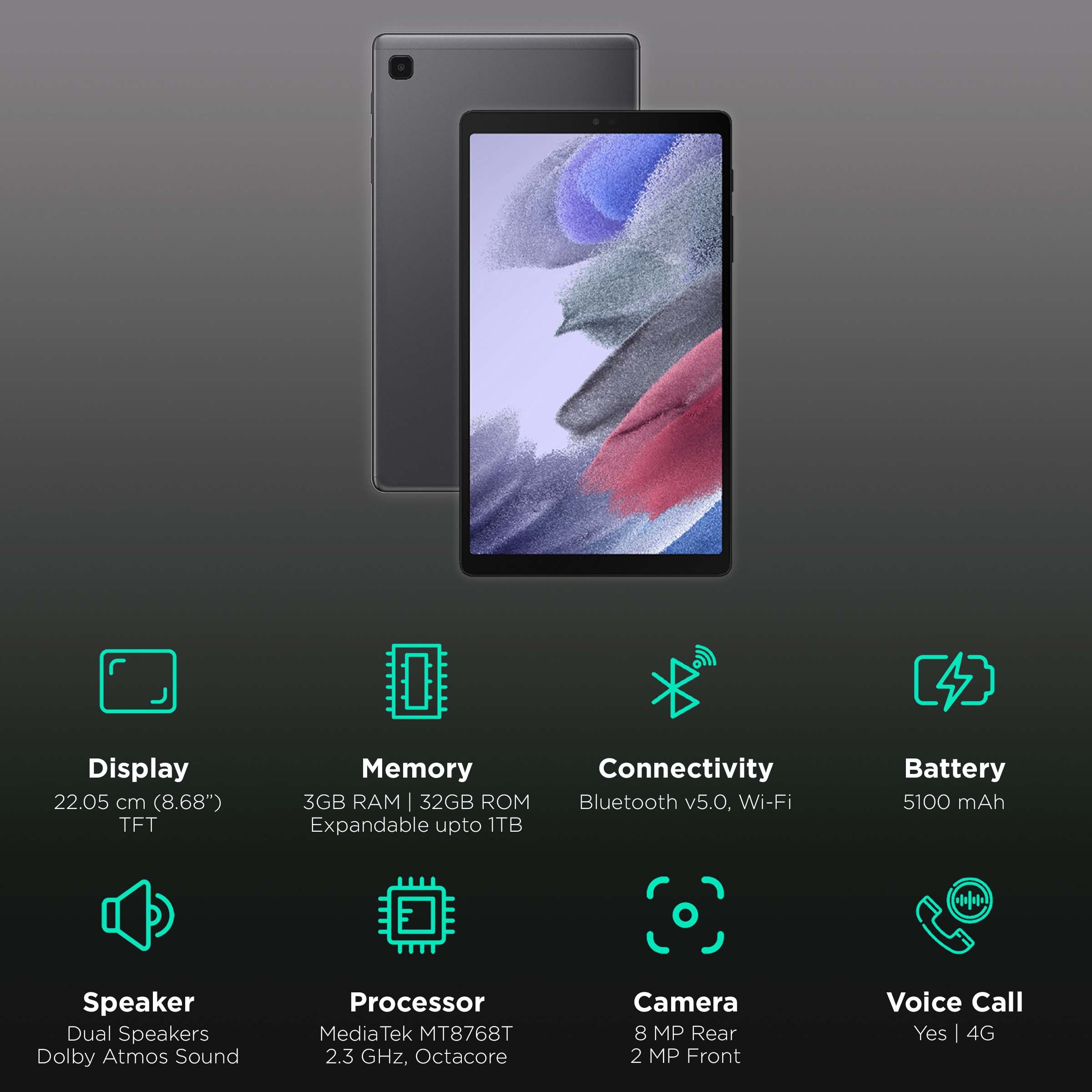 SAMSUNG Galaxy Tab A7 Lite Wi-Fi+4G Android Tablet (8.68 Inch, 3GB RAM, 32GB ROM, Grey) SAMSUNG Galaxy Tab A7 Lite Wi-Fi+4G Android Tablet (8.68 Inch, 3GB RAM, 32GB ROM, Grey)_3