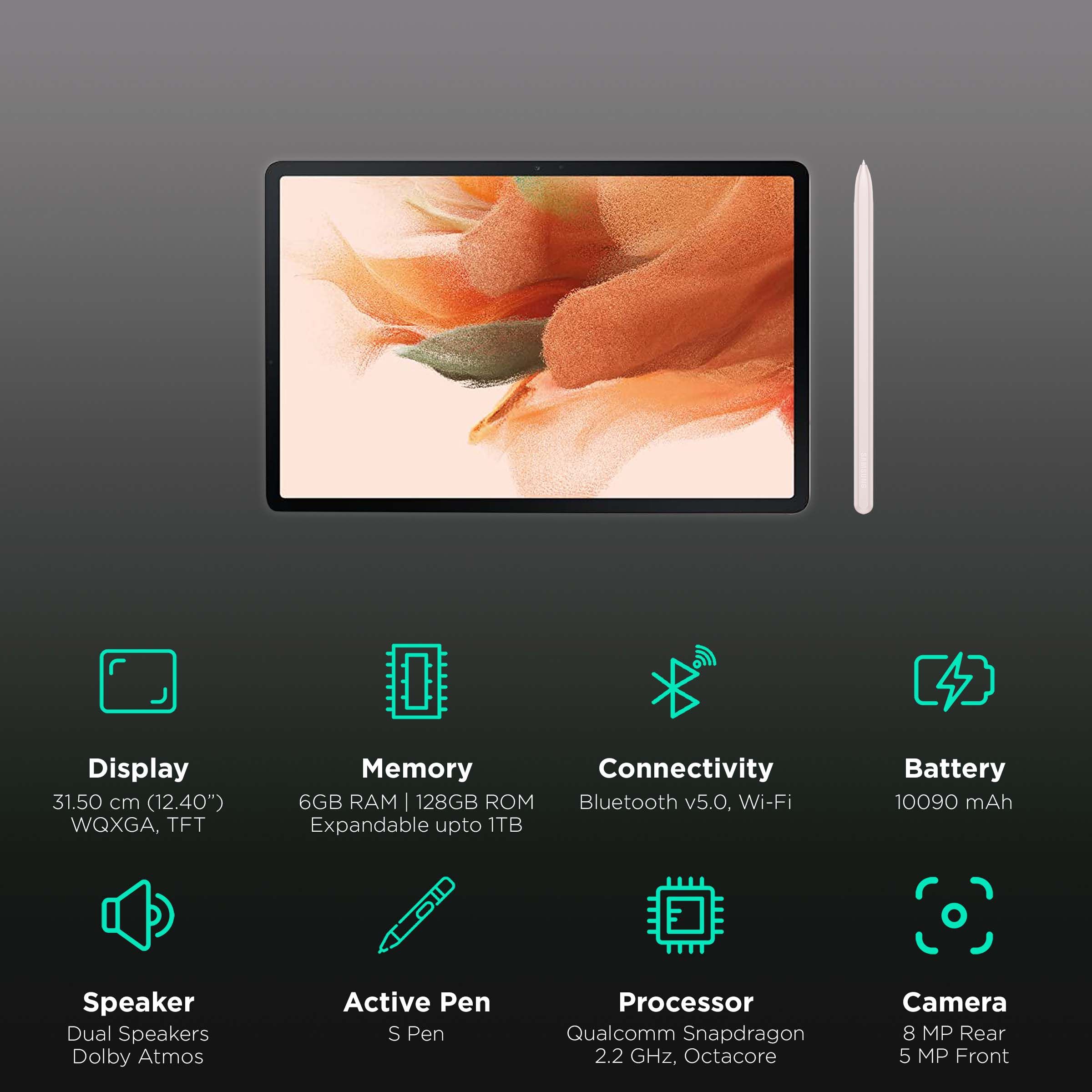 SAMSUNG Galaxy Tab S7 FE Wi-Fi+4G Android Tablet (12.4 Inch, 6GB RAM, 128GB ROM, Mystic Pink) SAMSUNG Galaxy Tab S7 FE Wi-Fi+4G Android Tablet (12.4 Inch, 6GB RAM, 128GB ROM, Mystic Pink)_3