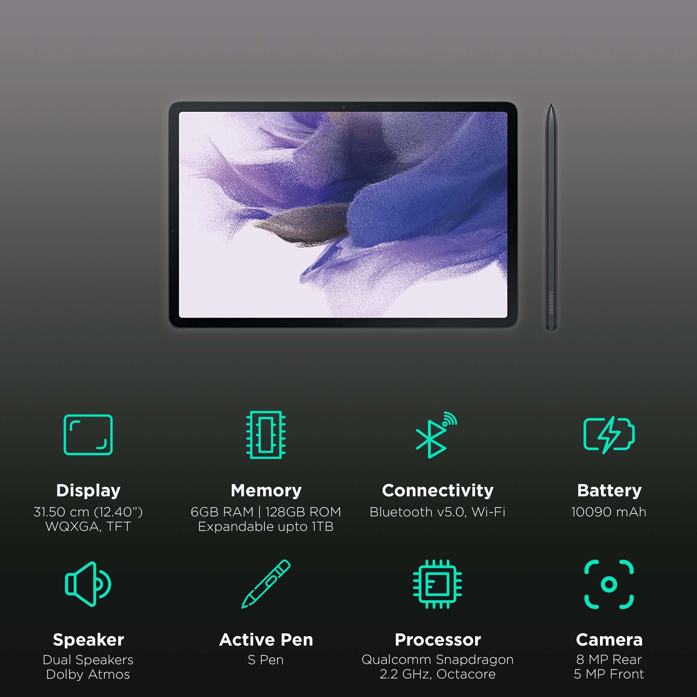 SAMSUNG Galaxy Tab S7 FE Wi-Fi+4G Android Tablet (12.4 Inch, 6GB RAM, 128GB ROM, Mystic Black) SAMSUNG Galaxy Tab S7 FE Wi-Fi+4G Android Tablet (12.4 Inch, 6GB RAM, 128GB ROM, Mystic Black)_3