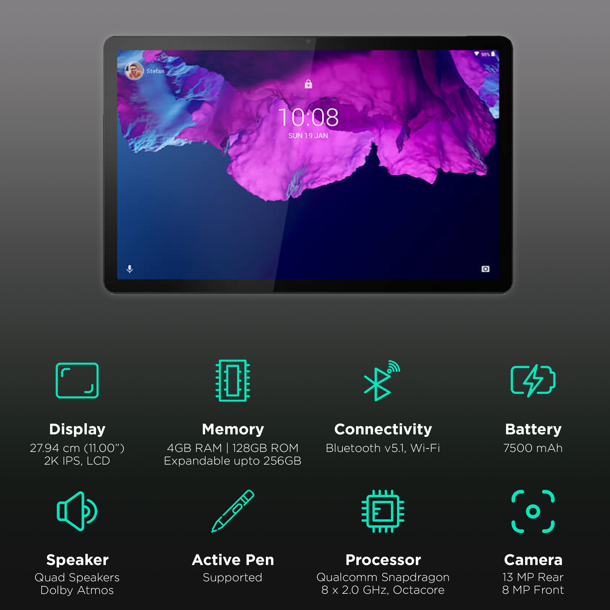 Lenovo Tab P11 Wi-Fi + 4G Android Tablet (11 Inch, 4GB RAM, 128GB ROM, Platinum Grey) Lenovo Tab P11 Wi-Fi + 4G Android Tablet (11 Inch, 4GB RAM, 128GB ROM, Platinum Grey)_3