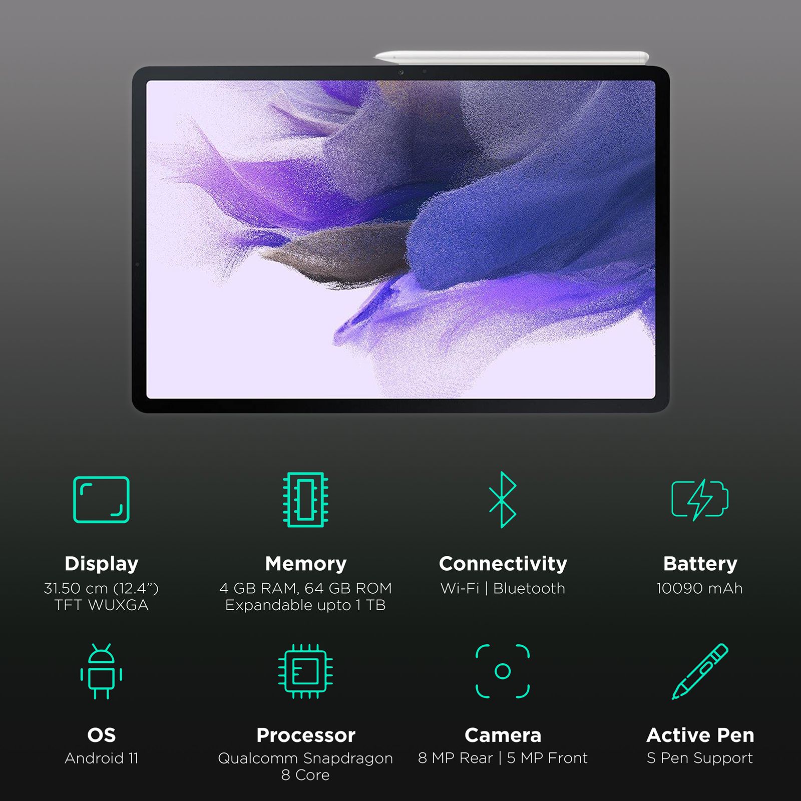 SAMSUNG Galaxy Tab S7 FE Wi-Fi Android Tablet (12.4 Inch, 4GB RAM, 64GB ROM, Mystic Silver) SAMSUNG Galaxy Tab S7 FE Wi-Fi Android Tablet (12.4 Inch, 4GB RAM, 64GB ROM, Mystic Silver)_3