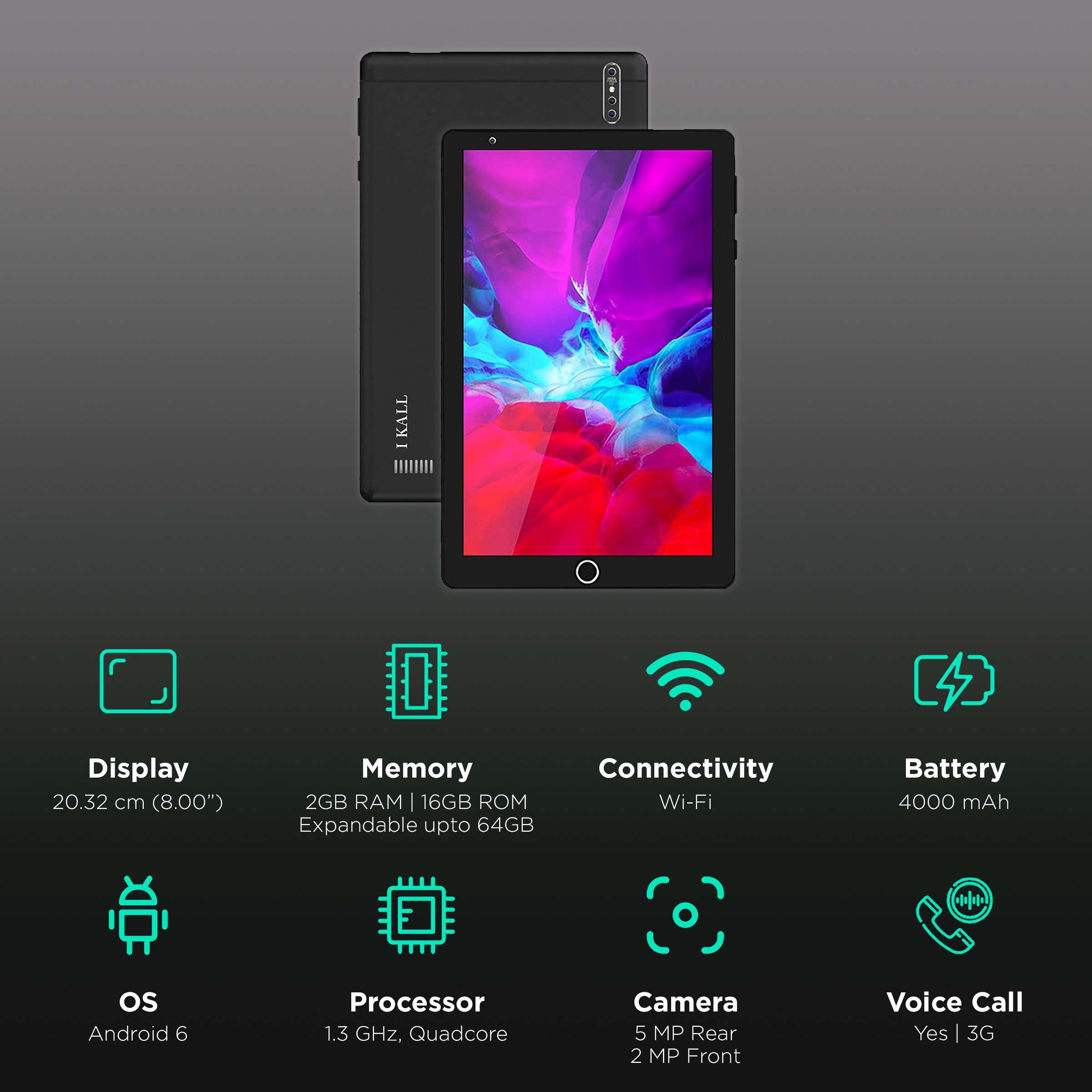 I KALL N16 Wi-Fi+3G Android Tablet (8 Inch, 2GB RAM, 16GB ROM, Black)_3