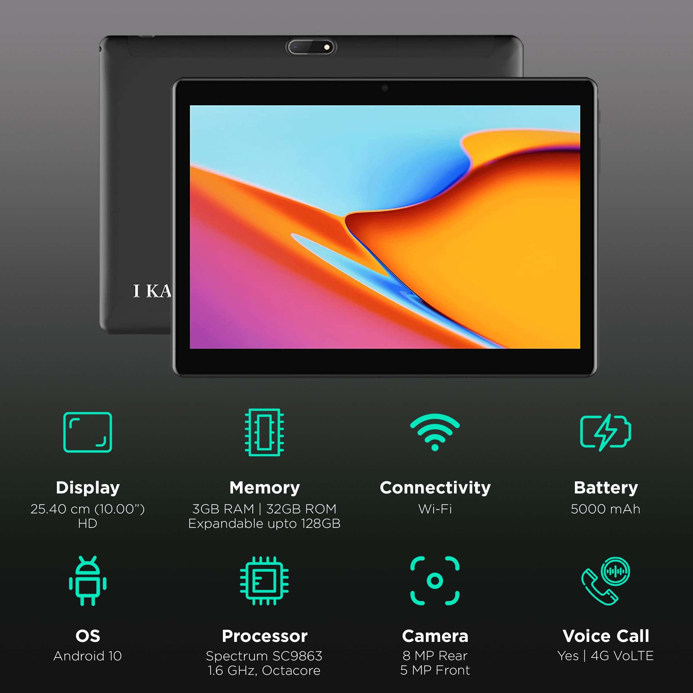 I KALL N18 Wi-Fi+4G VoLTE Android Tablet (10 Inch, 3GB RAM, 32GB ROM, Black)_3