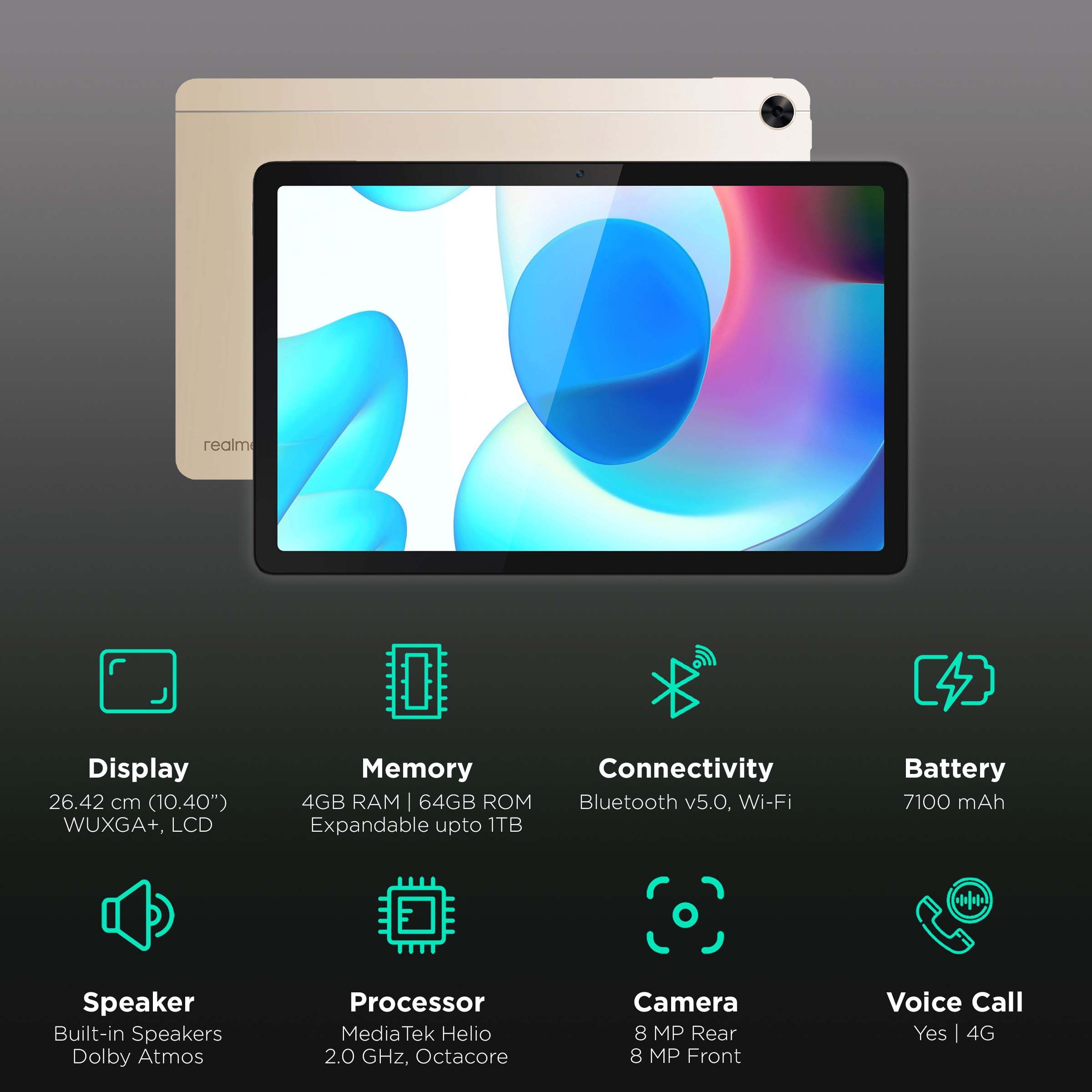 realme Pad Wi-Fi+4G Android Tablet (10.4 Inch, 4GB RAM, 64GB ROM, Gold) realme Pad Wi-Fi+4G Android Tablet (10.4 Inch, 4GB RAM, 64GB ROM, Gold)_3