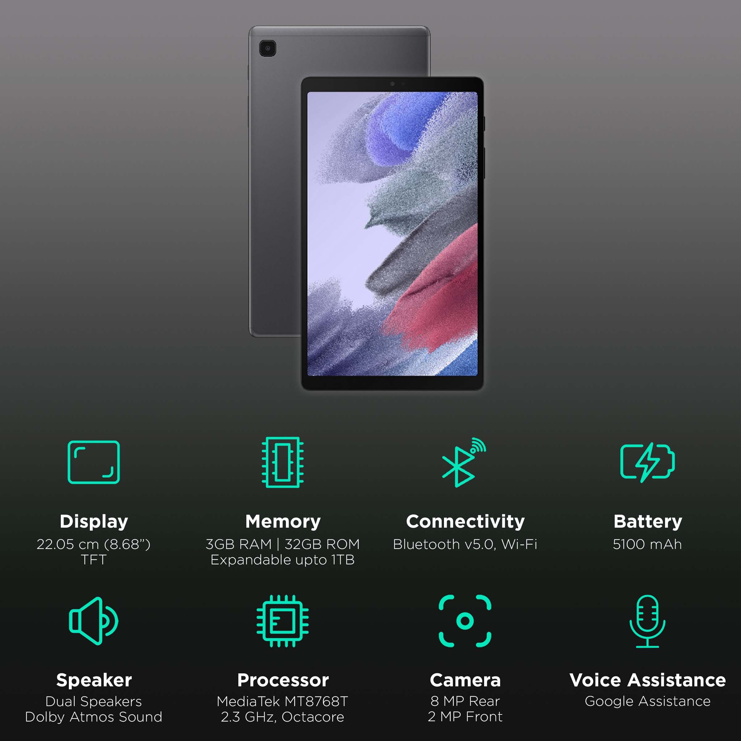 SAMSUNG Galaxy Tab A7 Lite Wi-Fi Android Tablet (8.68 Inch, 3GB RAM, 32GB ROM, Grey) SAMSUNG Galaxy Tab A7 Lite Wi-Fi Android Tablet (8.68 Inch, 3GB RAM, 32GB ROM, Grey)_3
