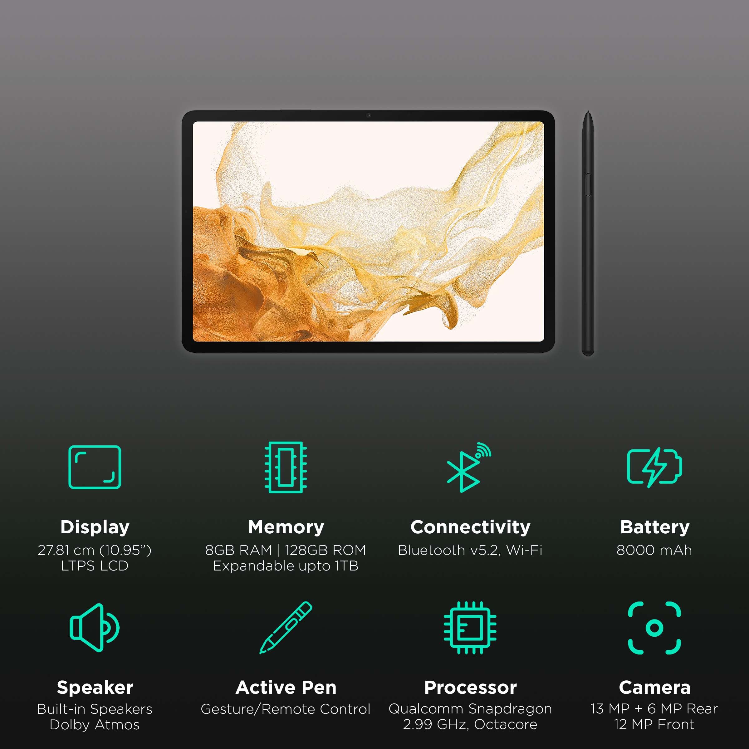 SAMSUNG Galaxy Tab S8 Wi-Fi Android Tablet (11 Inch, 8GB RAM, 128GB ROM, Graphite) SAMSUNG Galaxy Tab S8 Wi-Fi Android Tablet (11 Inch, 8GB RAM, 128GB ROM, Graphite)_3