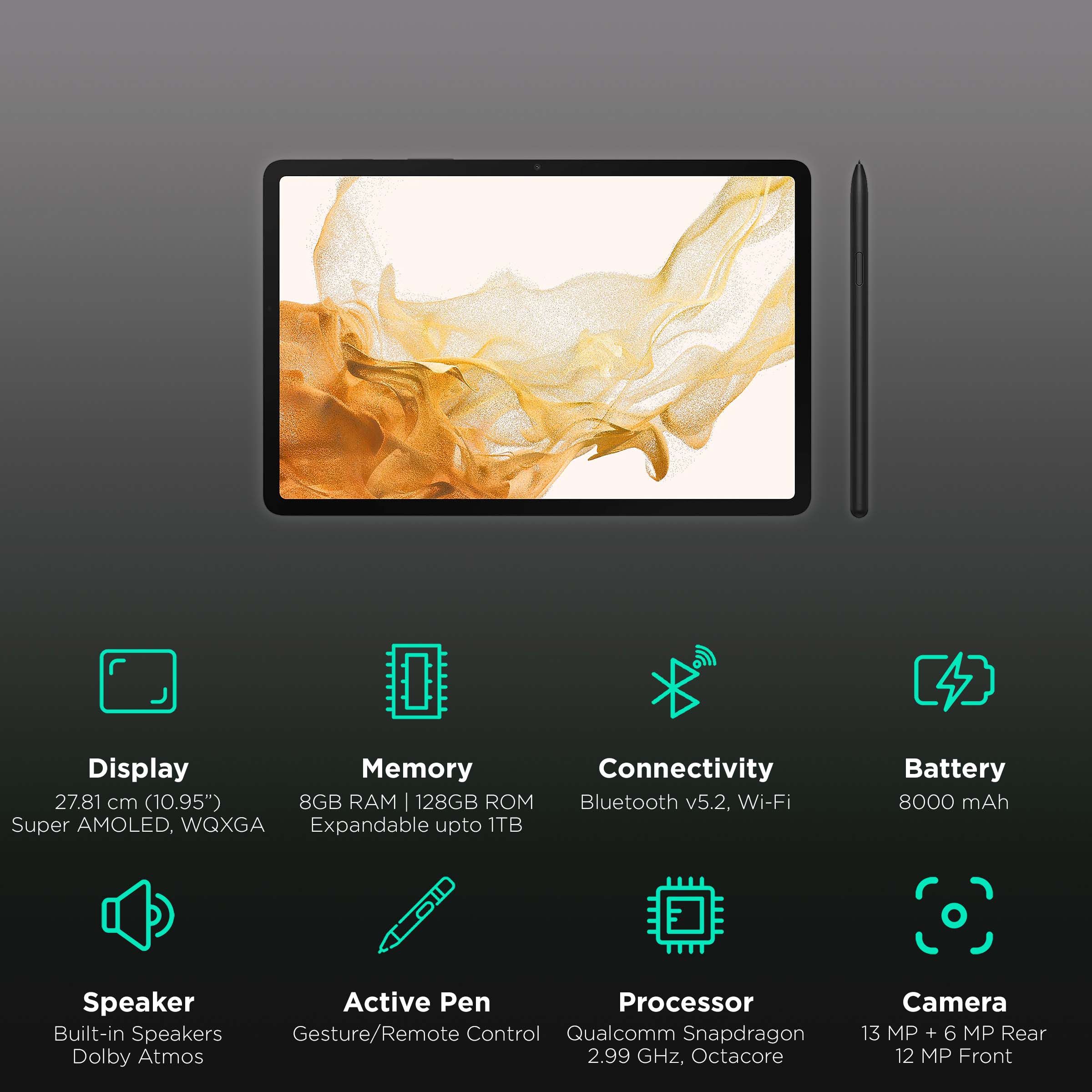 SAMSUNG Galaxy Tab S8 Wi-Fi+5G Android Tablet (11 Inch, 8GB RAM, 128GB ROM, Graphite) SAMSUNG Galaxy Tab S8 Wi-Fi+5G Android Tablet (11 Inch, 8GB RAM, 128GB ROM, Graphite)_3