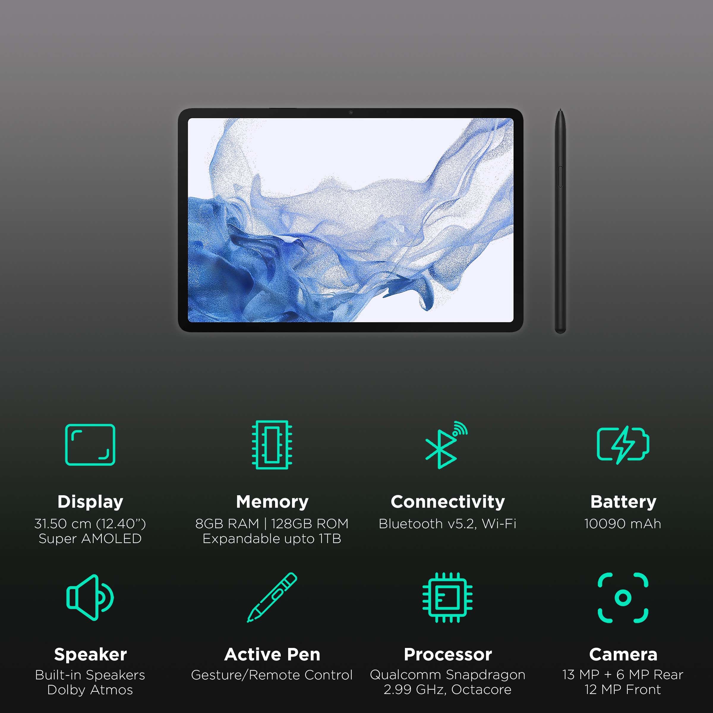 SAMSUNG Galaxy Tab S8+ Wi-Fi Android Tablet (12.4 Inch, 8GB RAM, 128GB ROM, Silver)_3