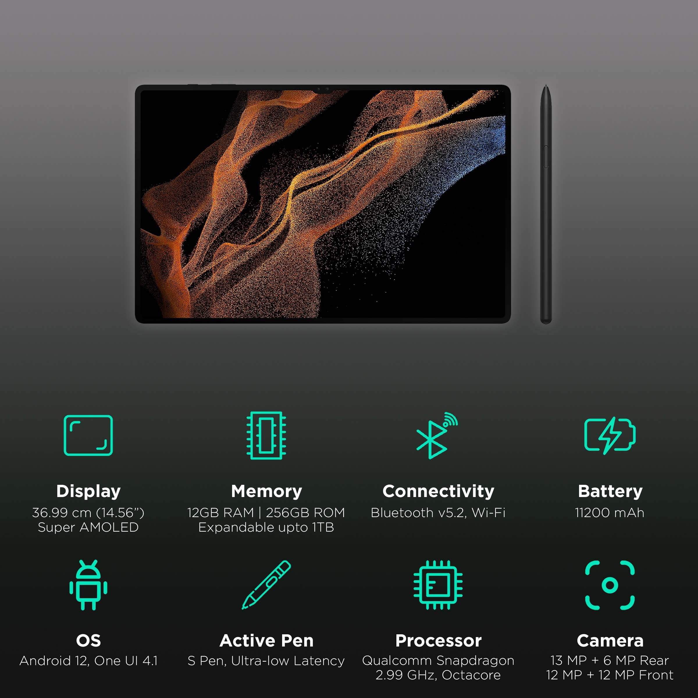SAMSUNG Galaxy Tab S8 Ultra Wi-Fi Android Tablet (14.56 Inch, 12GB RAM, 256GB ROM, Graphite)_3
