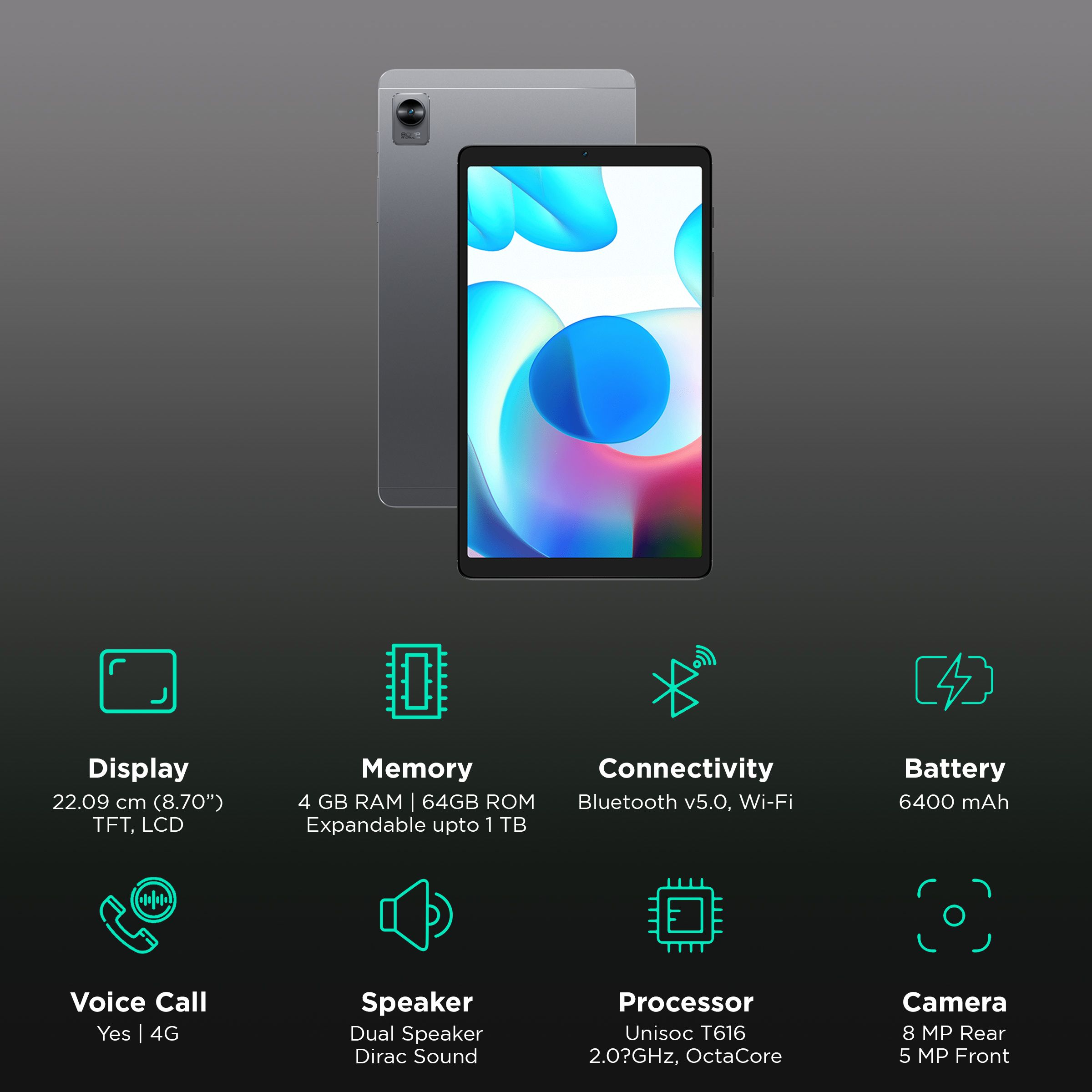 realme Pad Mini Wi-Fi Android Tablet (8.7 Inch, 4GB RAM, 64GB ROM, Grey) realme Pad Mini Wi-Fi Android Tablet (8.7 Inch, 4GB RAM, 64GB ROM, Grey)_3