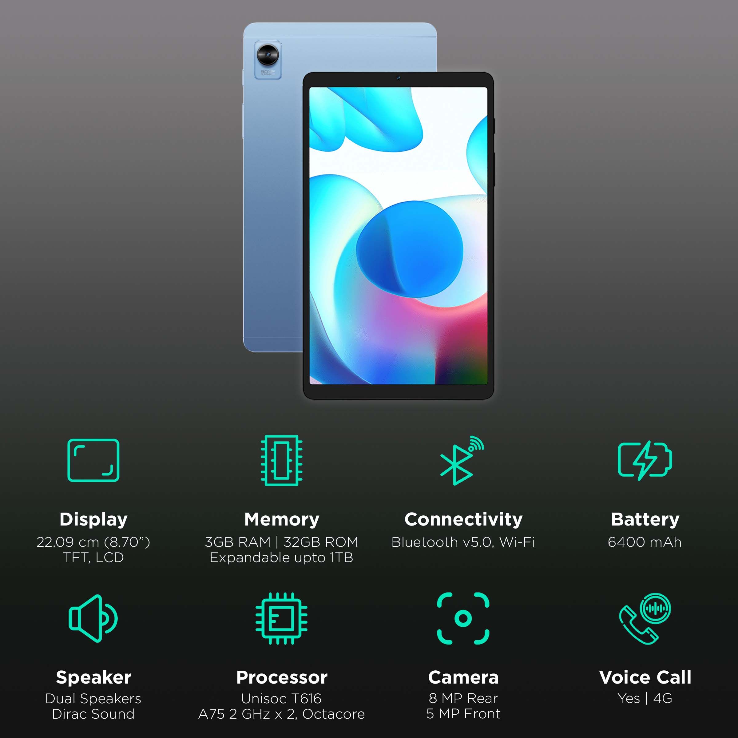 realme Pad Mini Wi-Fi+4G Android Tablet (8.7 Inch, 3GB RAM, 32GB ROM, Blue)_3