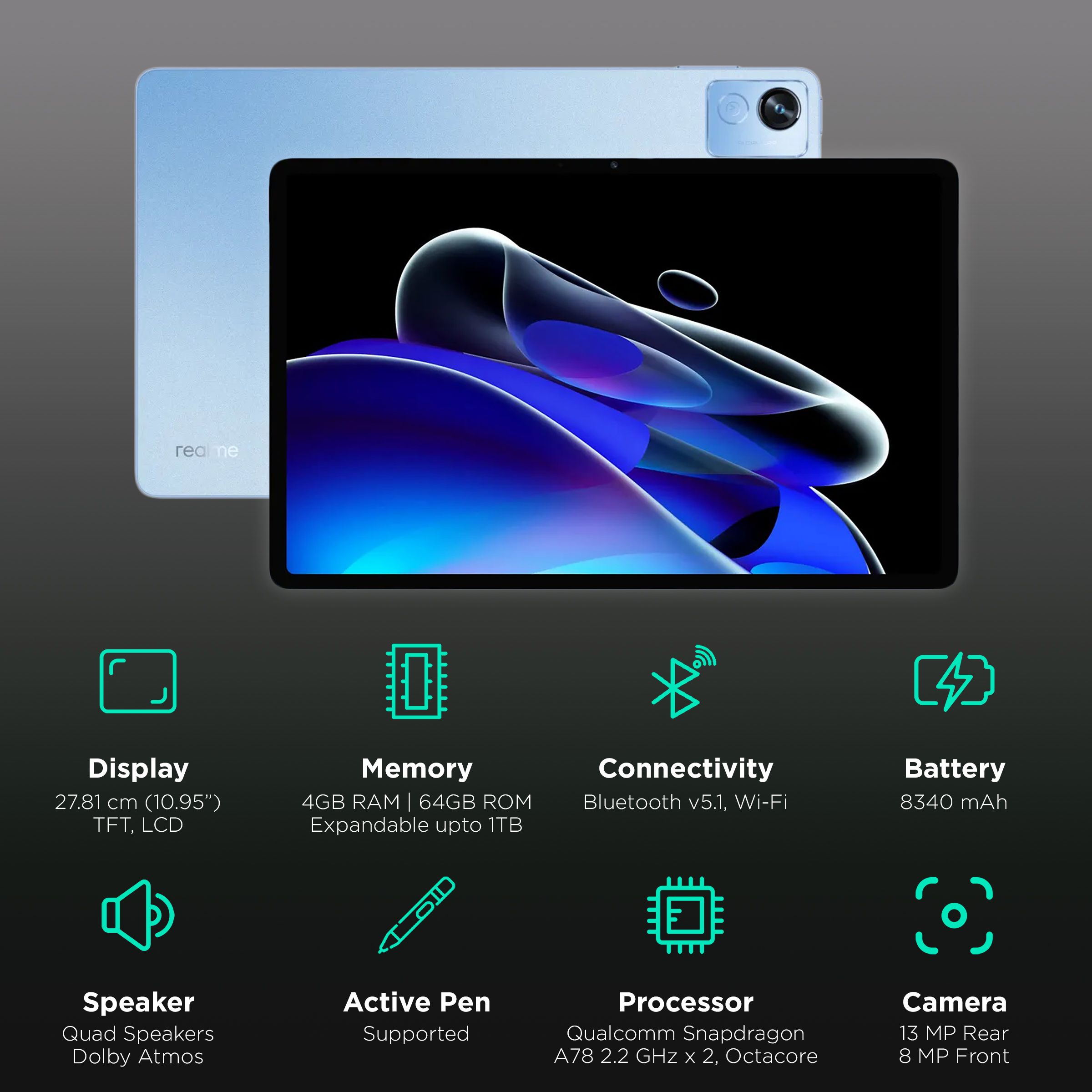realme PAD X Wi-Fi Android Tablet (10.95 Inch, 4GB RAM, 64GB ROM, Glacier Blue) realme PAD X Wi-Fi Android Tablet (10.95 Inch, 4GB RAM, 64GB ROM, Glacier Blue)_3