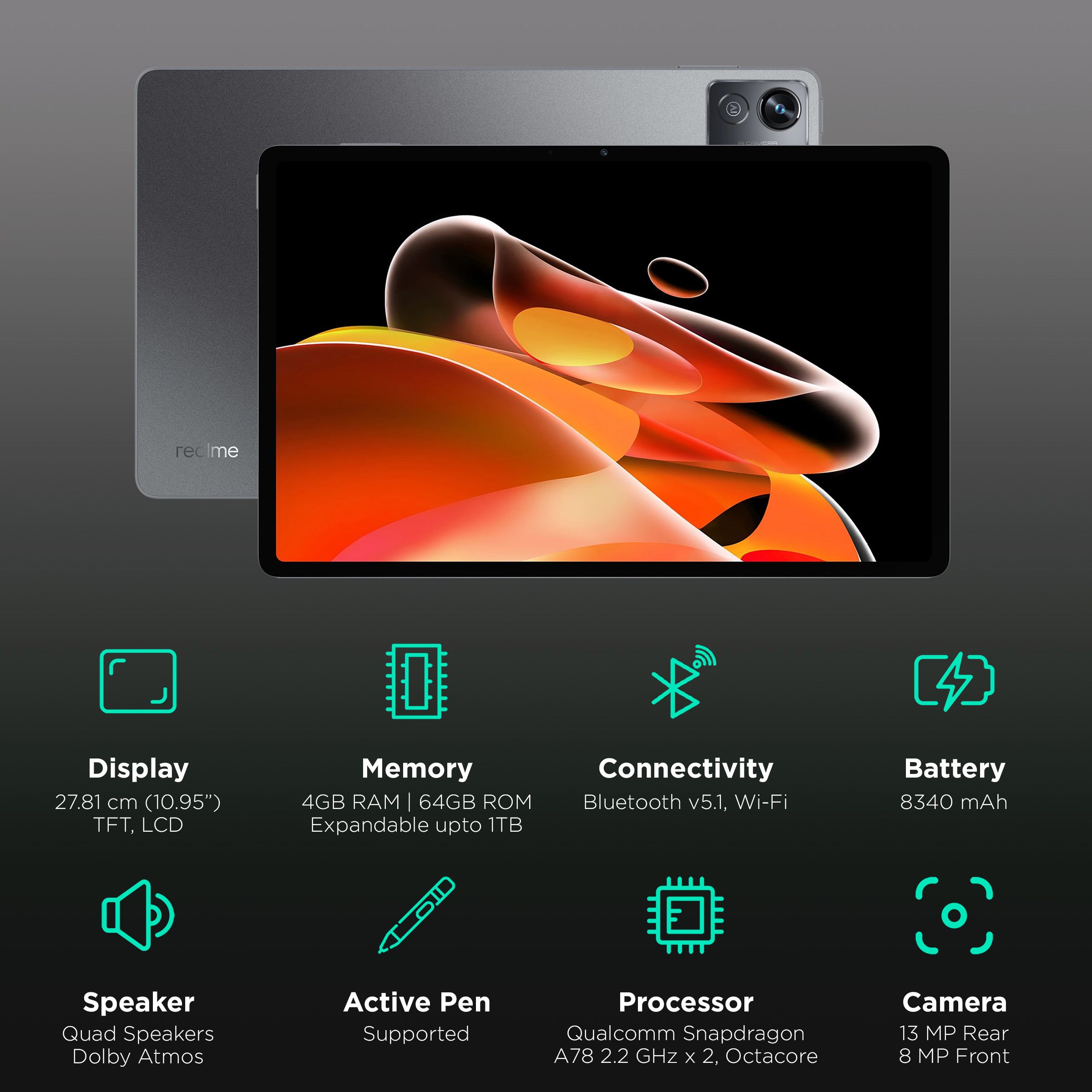 realme PAD X Wi-Fi Android Tablet (10.95 Inch, 4GB RAM, 64GB ROM, Glowing Grey)_3