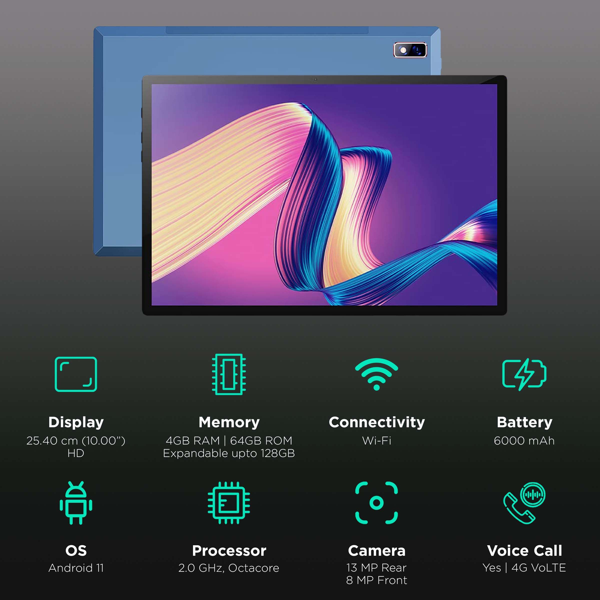 I KALL N15 Wi-Fi+4G VoLTE Android Tablet (10 Inch, 4GB RAM, 64GB ROM, Blue)_3