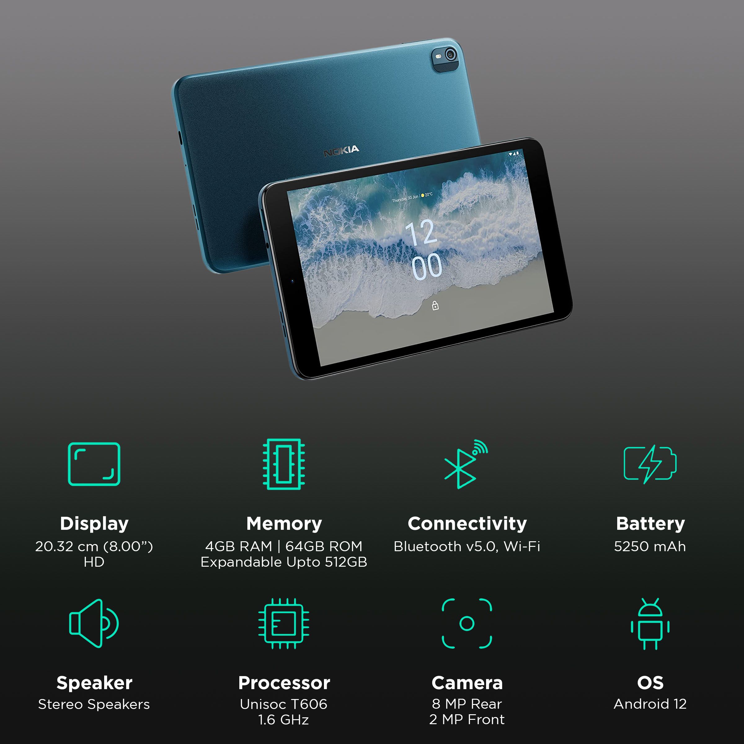 NOKIA T10 Wi-Fi Android Tablet (8 Inch, 4GB RAM, 64GB ROM, Ocean Blue) NOKIA T10 Wi-Fi Android Tablet (8 Inch, 4GB RAM, 64GB ROM, Ocean Blue)_3