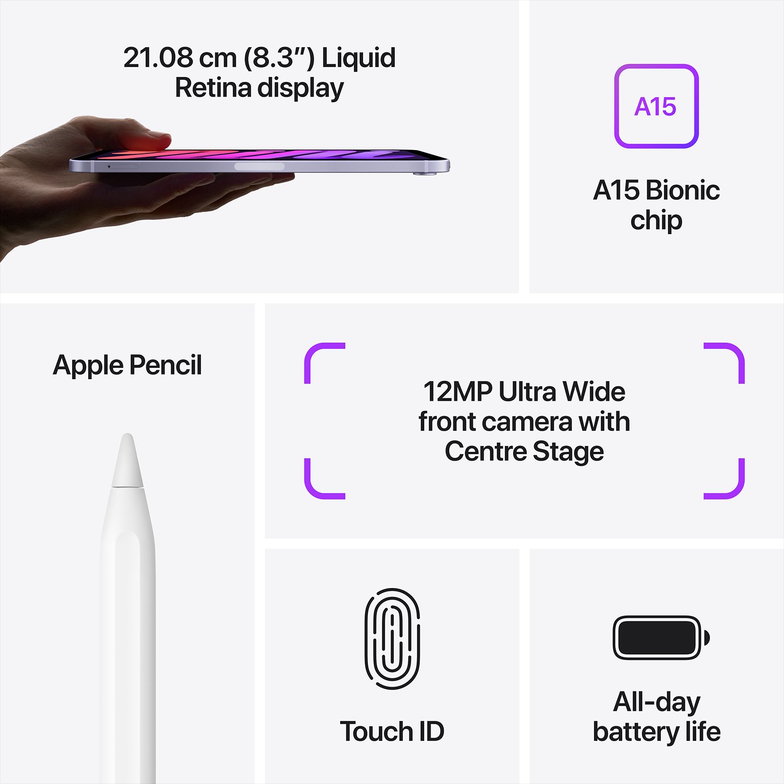 Apple iPad mini 6th Generation Wi-Fi (8.3 Inch, 256GB, Purple, 2021 model) Apple iPad mini 6th Generation Wi-Fi (8.3 Inch, 256GB, Purple, 2021 model)_5