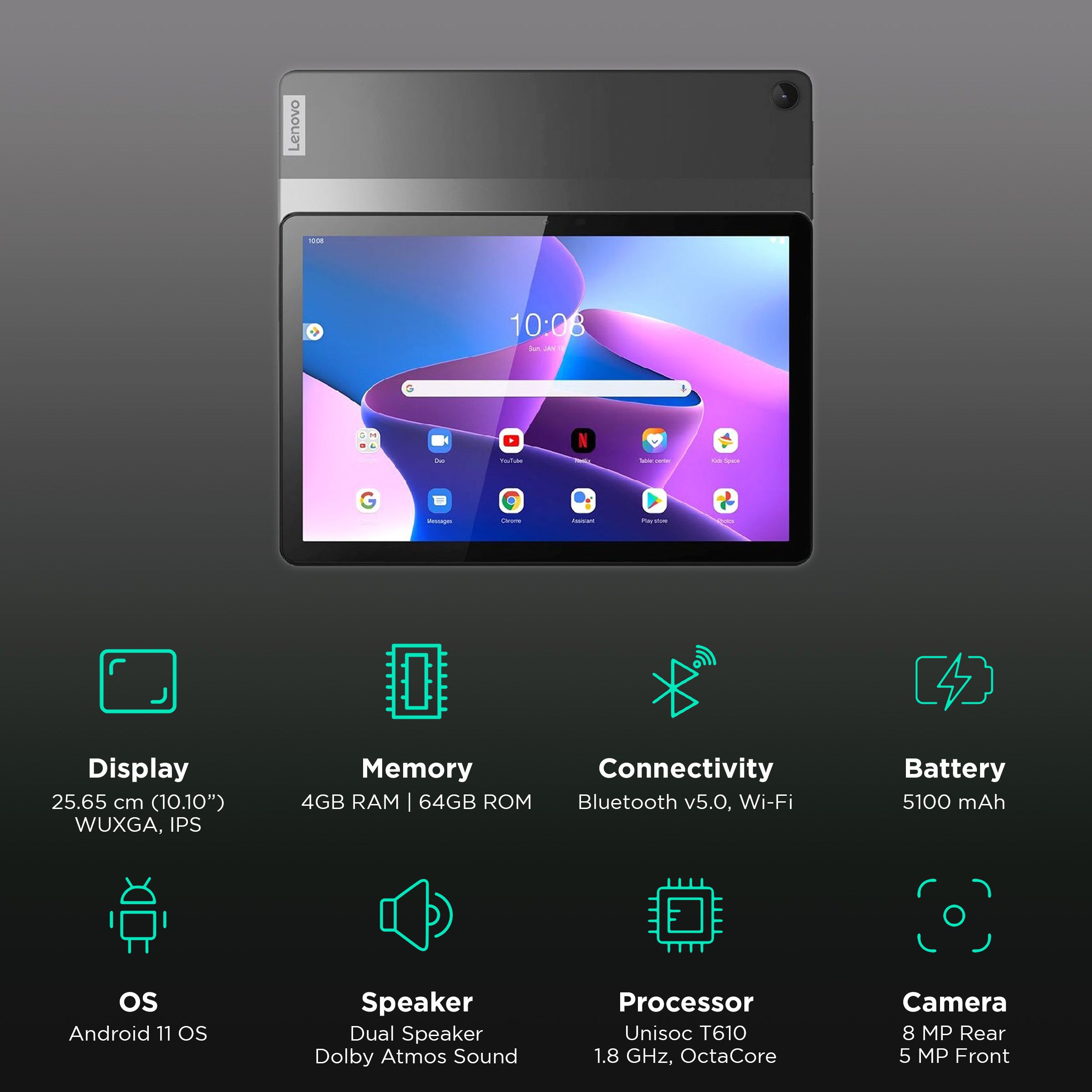 Lenovo Tab M10 3rd Gen Wi-Fi Android Tablet (10.1 Inch, 4GB RAM, 64GB ROM, Storm Grey) Lenovo Tab M10 3rd Gen Wi-Fi Android Tablet (10.1 Inch, 4GB RAM, 64GB ROM, Storm Grey)_3
