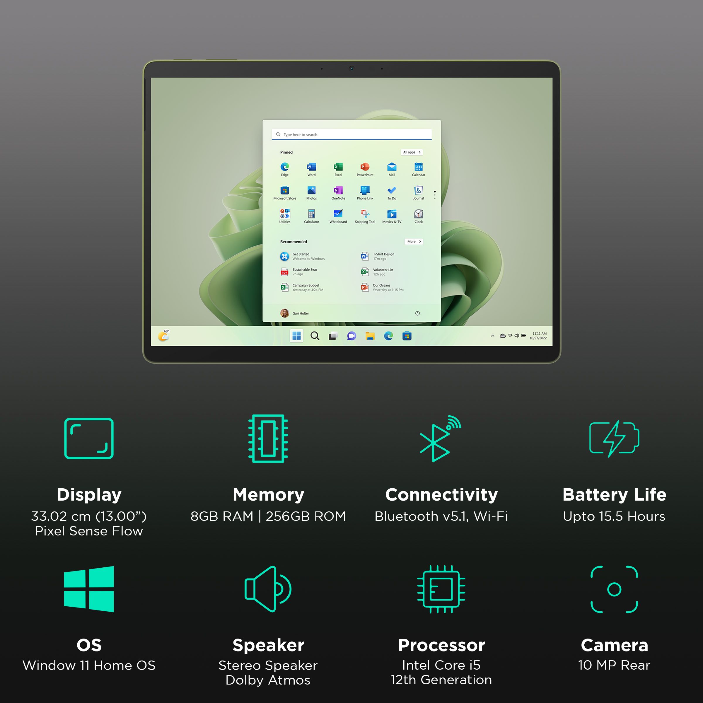 Microsoft Surface Pro 9 Wi-Fi Windows Tablet (13 Inch, 8GB RAM, 256GB ROM, Forest)_3