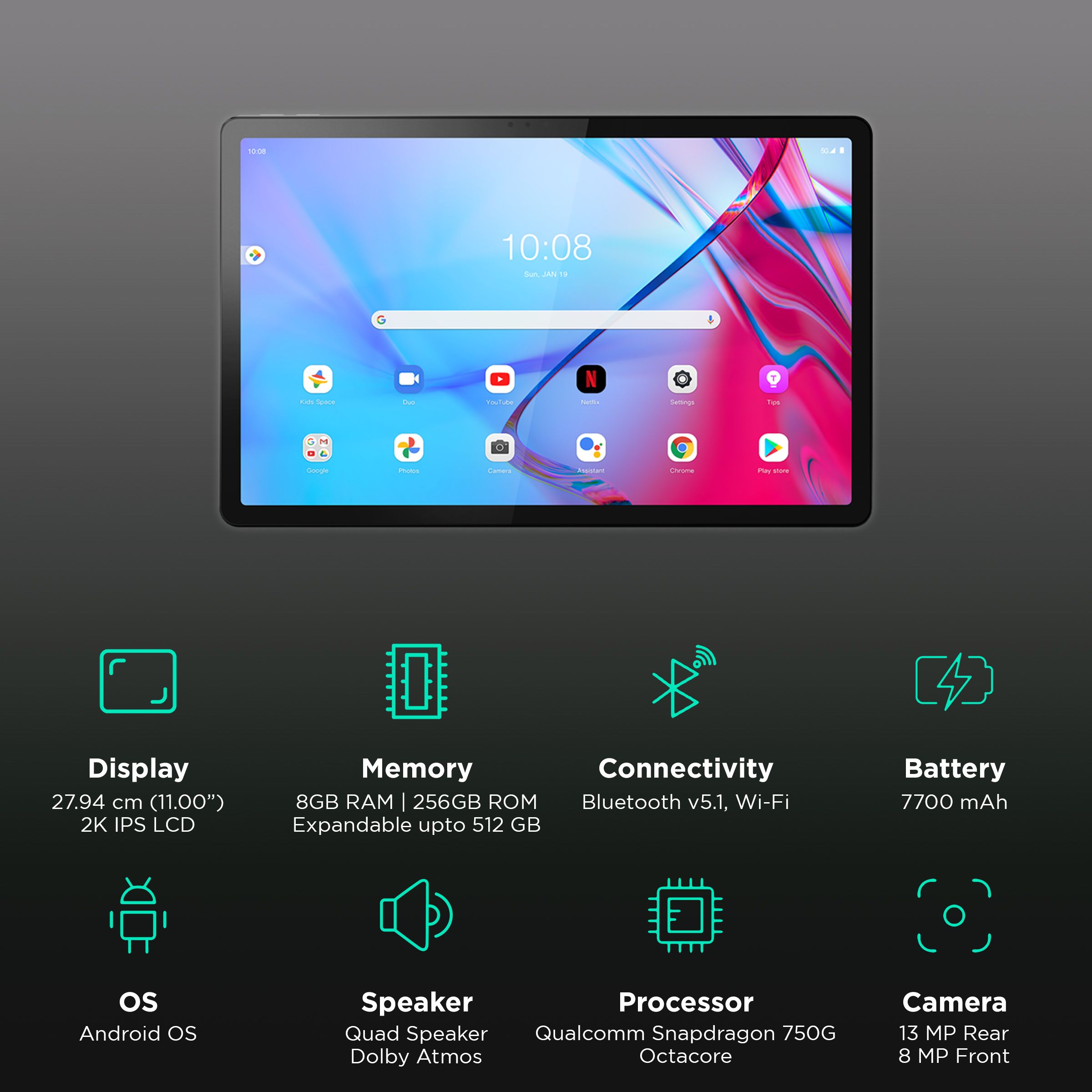 Lenovo Tab P11 Wi-Fi+5G Android Tablet (11 Inch, 8GB RAM, 256GB ROM, Storm Grey)_3
