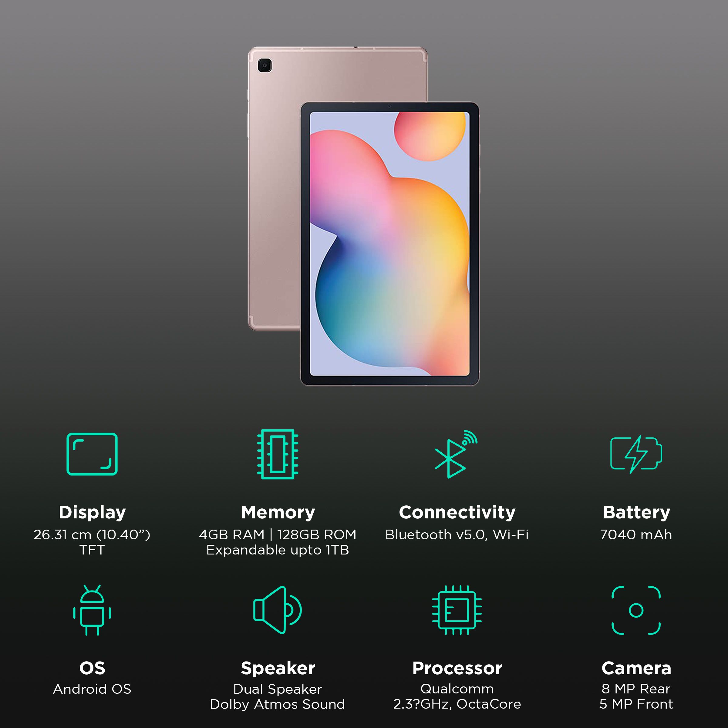 SAMSUNG Galaxy Tab S6 Lite Wi-Fi Android Tablet with Stylus (10.4 Inch, 4GB RAM, 128GB ROM, Chiffon Pink)_3