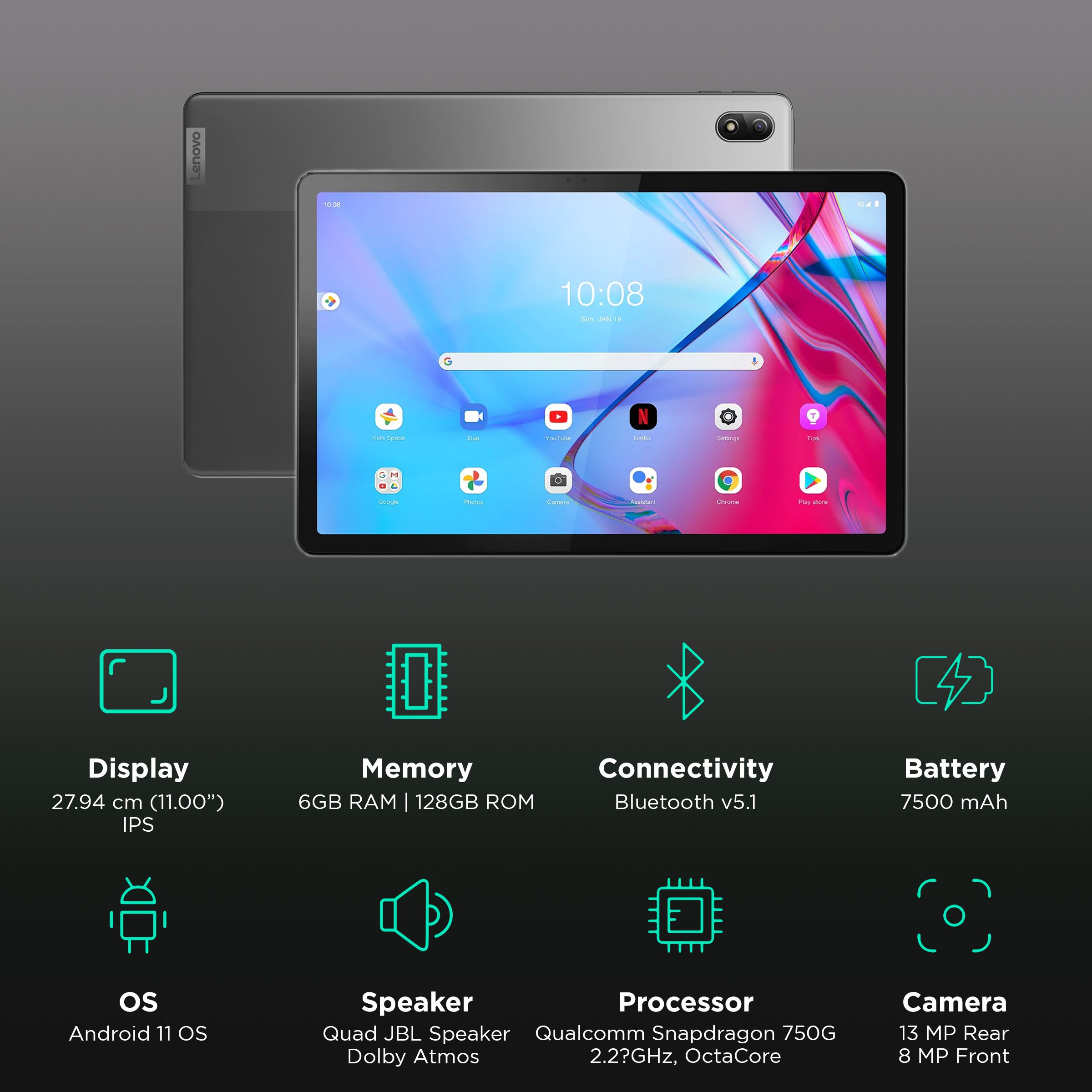 Lenovo Tab P11 Wifi + 5G Android 11 Tablet (11 inch, 6GB RAM, 128GB ROM, Storm Grey) Lenovo Tab P11 Wifi + 5G Android 11 Tablet (11 inch, 6GB RAM, 128GB ROM, Storm Grey)_3
