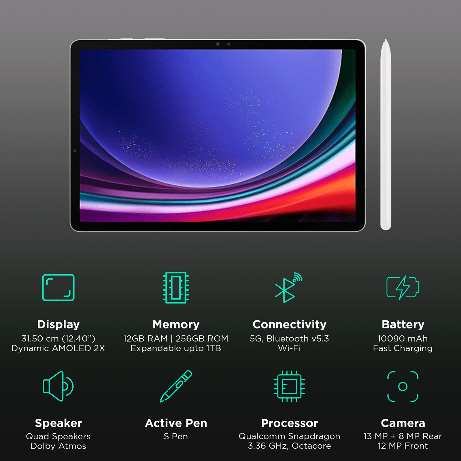 SAMSUNG Galaxy Tab S9+ Wi-Fi+5G Android Tablet with Stylus (12.4 Inch, 12GB RAM, 256GB ROM, Beige) SAMSUNG Galaxy Tab S9+ Wi-Fi+5G Android Tablet with Stylus (12.4 Inch, 12GB RAM, 256GB ROM, Beige)_3