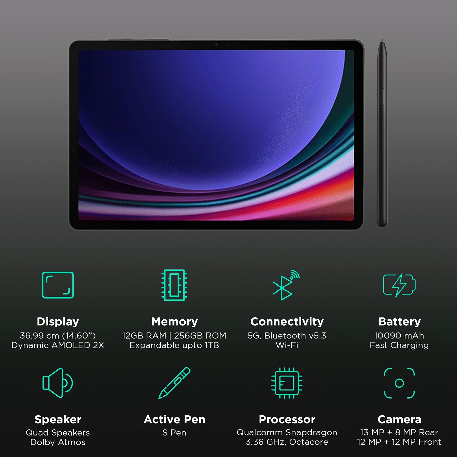 SAMSUNG Galaxy Tab S9 Ultra Wi-Fi+5G Android Tablet with Stylus (14.6 Inch, 12GB RAM, 256GB ROM, Graphite) SAMSUNG Galaxy Tab S9 Ultra Wi-Fi+5G Android Tablet with Stylus (14.6 Inch, 12GB RAM, 256GB ROM, Graphite)_3