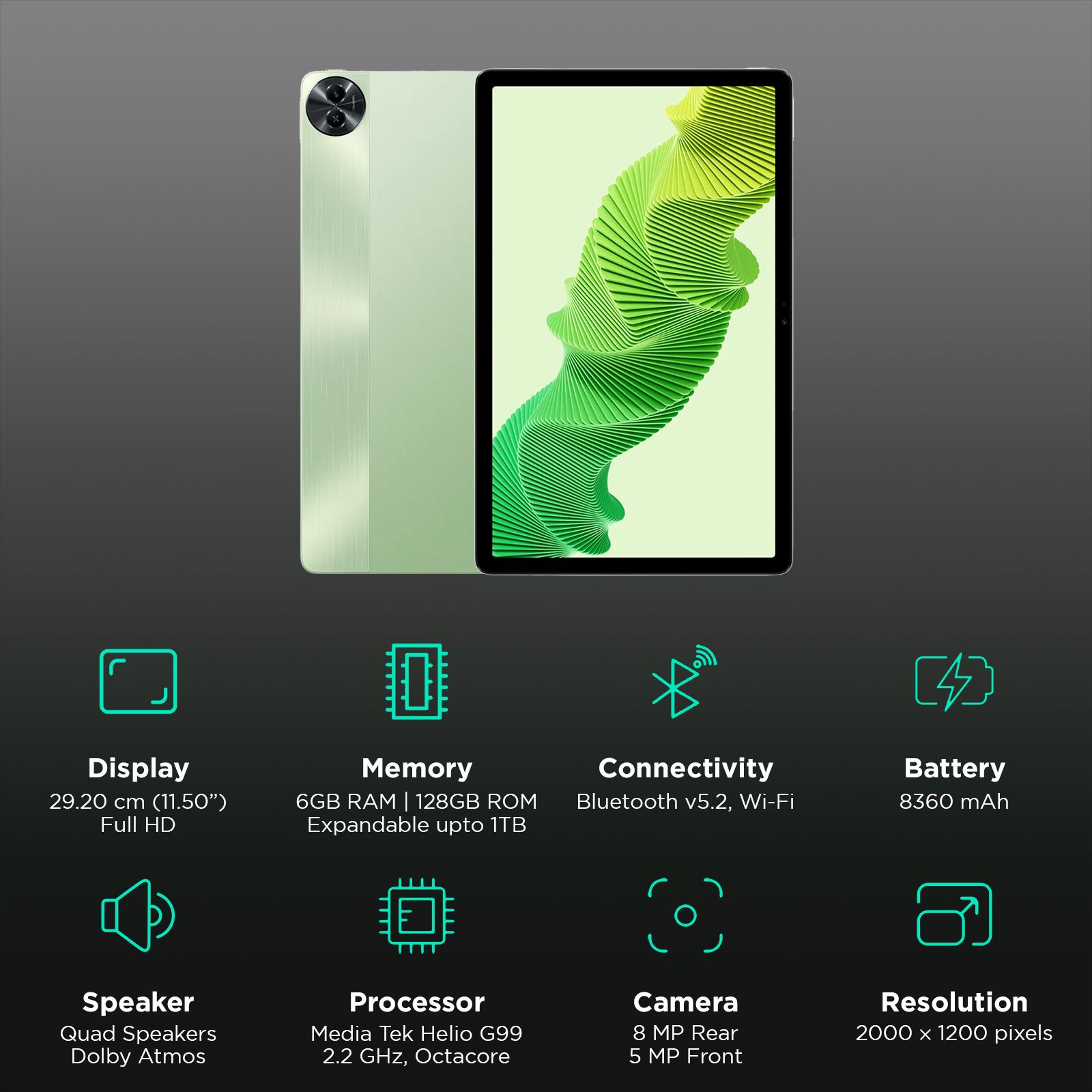 realme Pad 2 Wi-Fi Android Tablet (11.5 Inch, 6GB RAM, 128GB ROM, Inspiration Green)_3