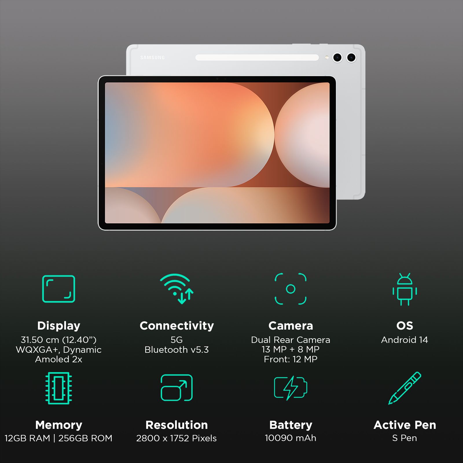 SAMSUNG Galaxy Tab S10 Plus Wi-Fi+5G Android Tablet with SAMSUNG Stylus S (12.4 Inch, 12GB RAM, 256GB ROM, Platinum Silver) SAMSUNG Galaxy Tab S10 Plus Wi-Fi+5G Android Tablet with SAMSUNG Stylus S (12.4 Inch, 12GB RAM, 256GB ROM, Platinum Silver)_3