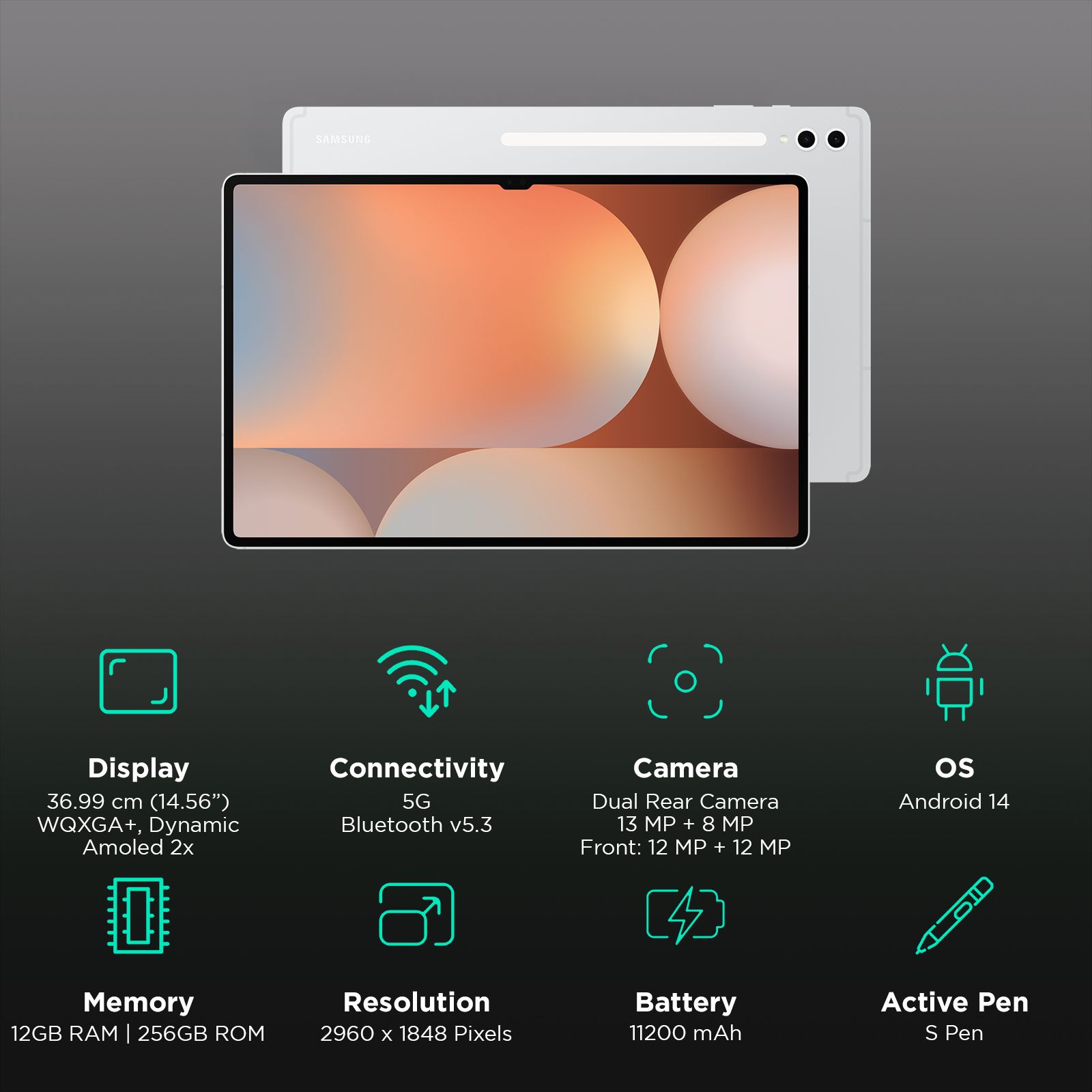 SAMSUNG Galaxy Tab S10 Ultra Wi-Fi+5G Android Tablet with SAMSUNG Stylus S (14.56 Inch, 12GB RAM, 256GB ROM, Platinum Silver)_3