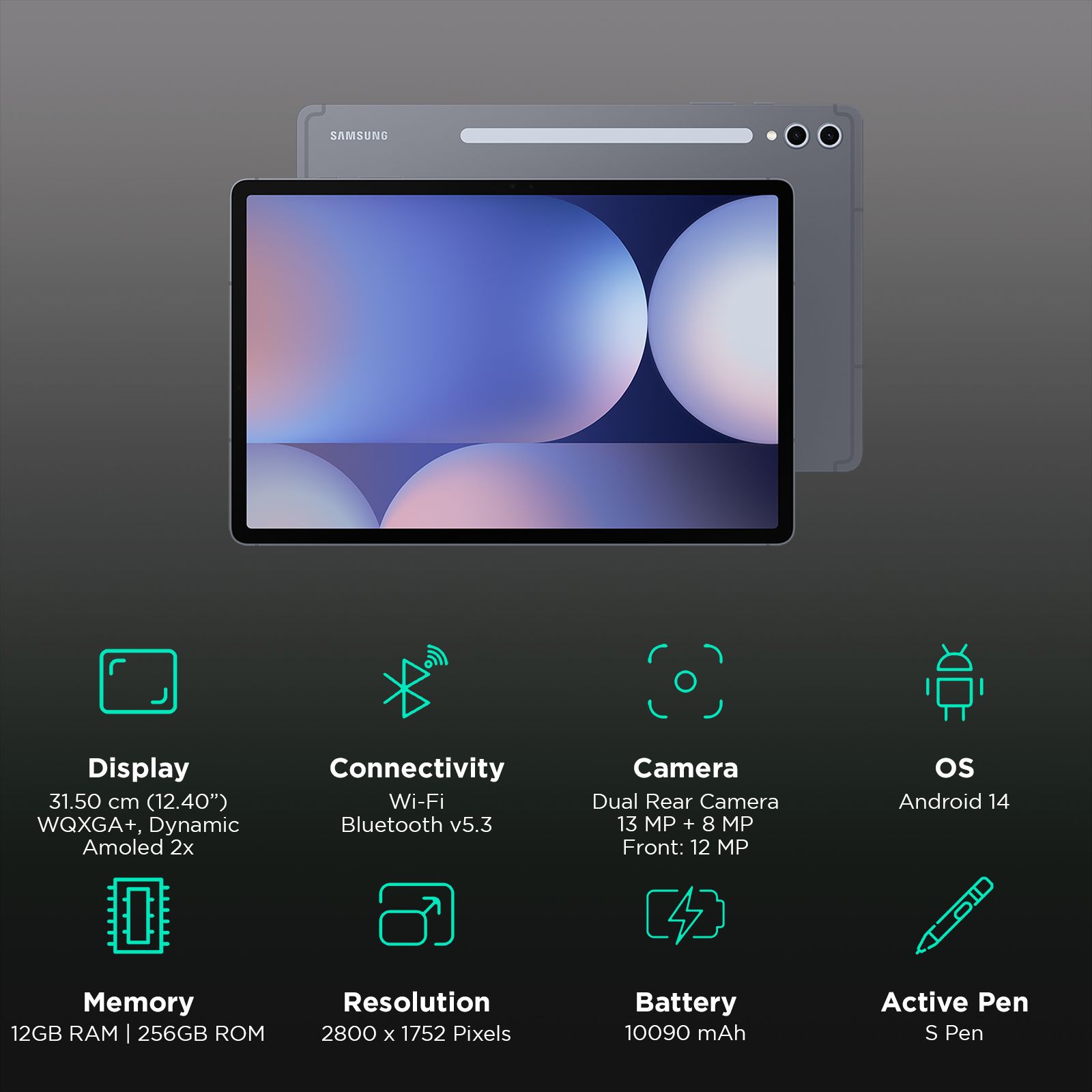 SAMSUNG Galaxy Tab S10 Plus Wi-Fi Android Tablet with SAMSUNG Stylus S (12.4 Inch, 12GB RAM, 256GB ROM, Moonstone Gray)_3