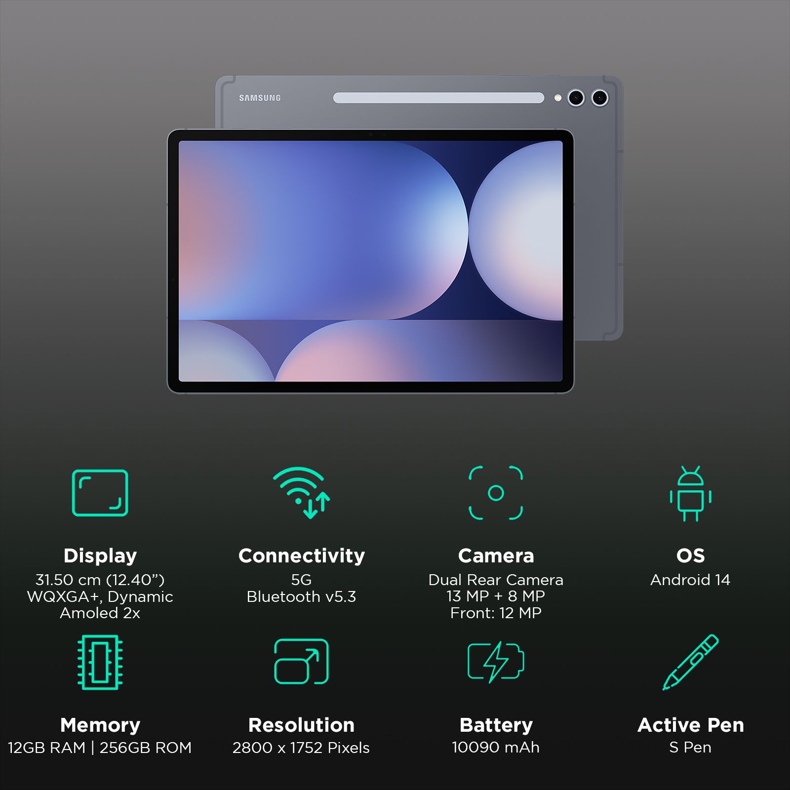 SAMSUNG Galaxy Tab S10 Plus Wi-Fi+5G Android Tablet with SAMSUNG Stylus S (12.4 Inch, 12GB RAM, 256GB ROM, Moonstone Gray) SAMSUNG Galaxy Tab S10 Plus Wi-Fi+5G Android Tablet with SAMSUNG Stylus S (12.4 Inch, 12GB RAM, 256GB ROM, Moonstone Gray)_3