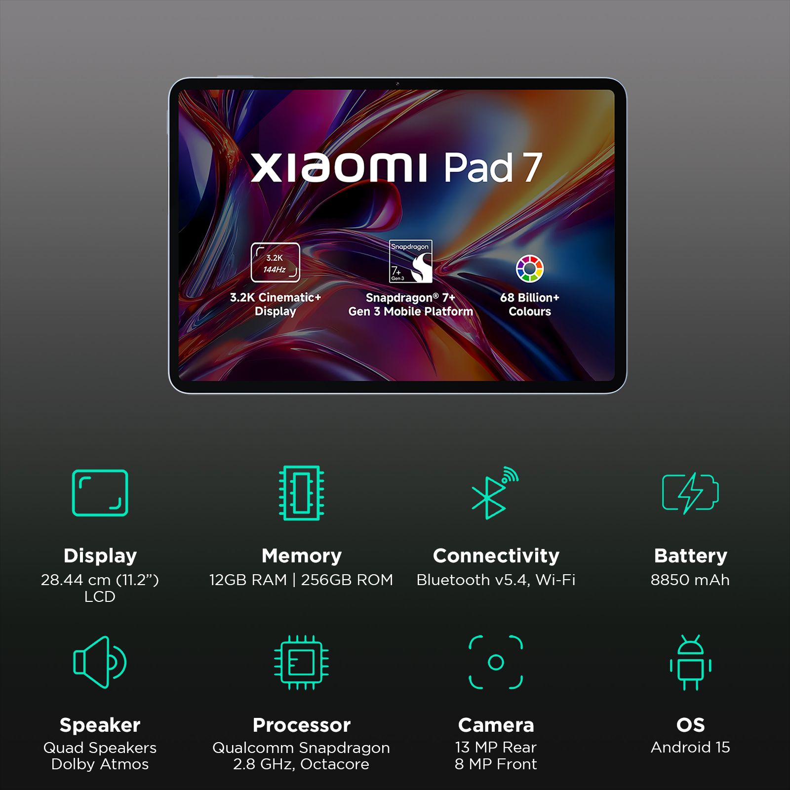 Xiaomi Pad 7 Wi-Fi Android Tablet (11.2 Inch, 12GB RAM, 256GB ROM, Mirage Purple) Xiaomi Pad 7 Wi-Fi Android Tablet (11.2 Inch, 12GB RAM, 256GB ROM, Mirage Purple)_3