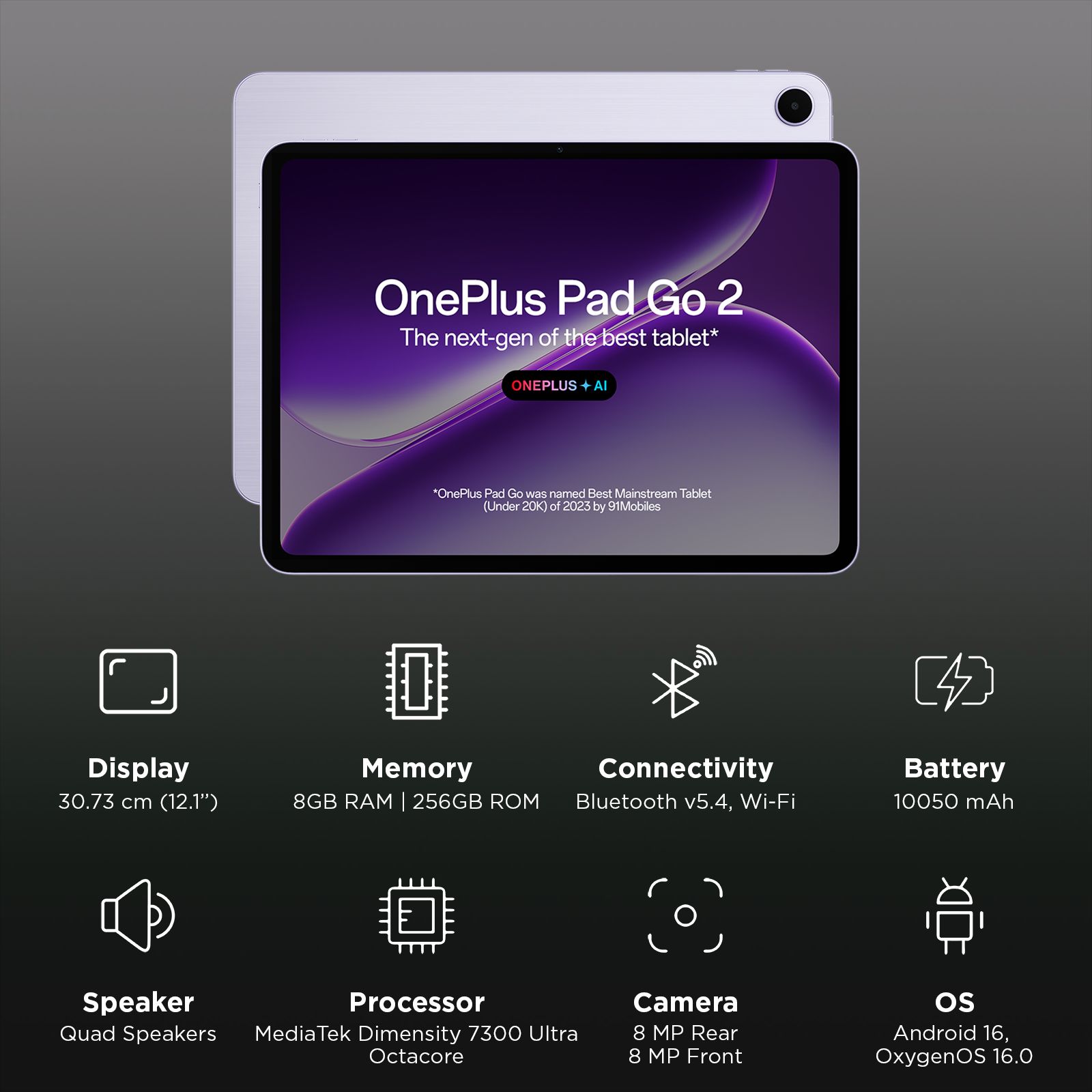 OnePlus Pad Go 2 Wi-Fi Android Tablet (12.1 Inch, 8GB RAM, 256GB ROM, Lavender Drift) OnePlus Pad Go 2 Wi-Fi Android Tablet (12.1 Inch, 8GB RAM, 256GB ROM, Lavender Drift)_3