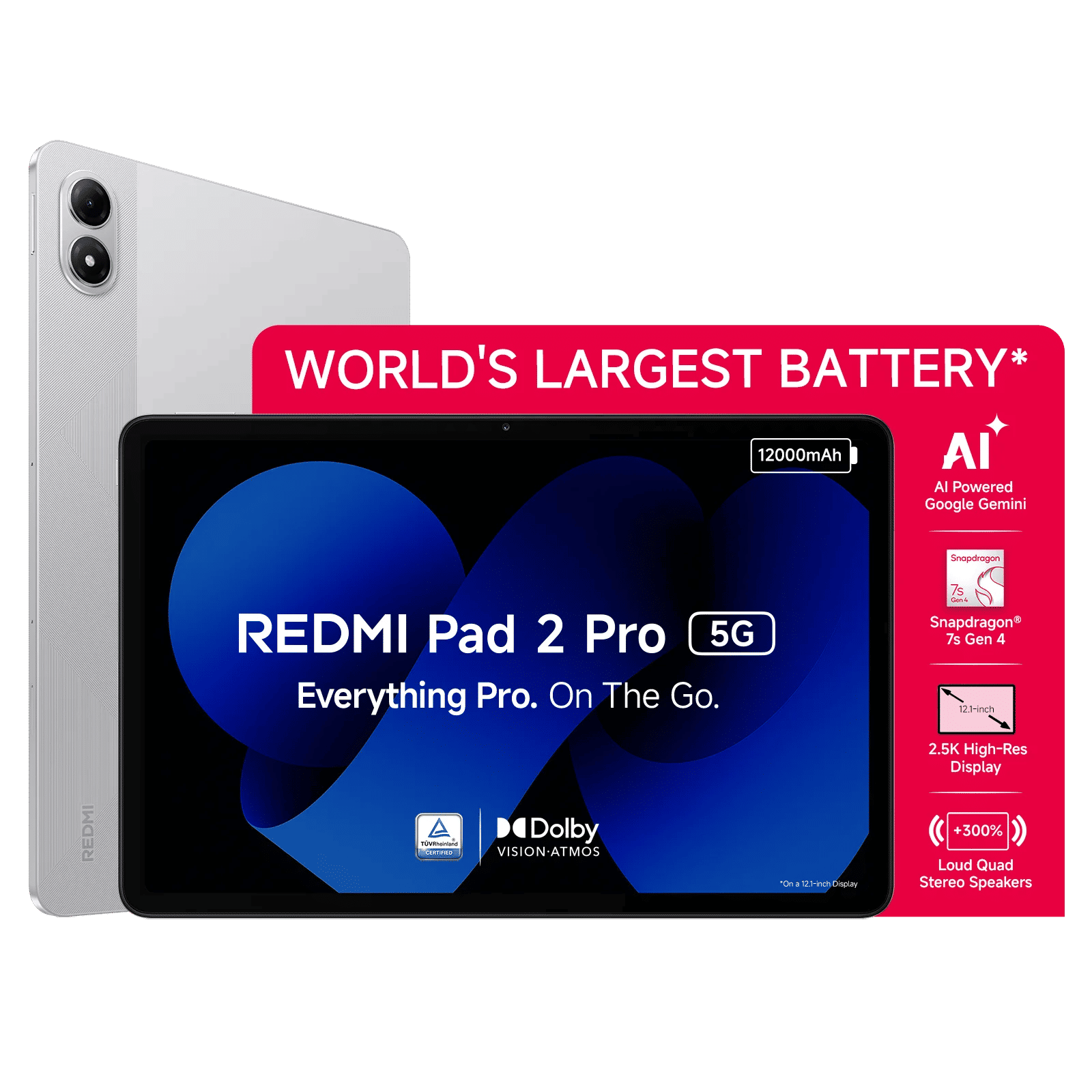Redmi Pad 2 Pro Wi-Fi+5G Android Tablet (12.1 Inch, 8GB RAM, 128GB ROM, Quick Silver)_1