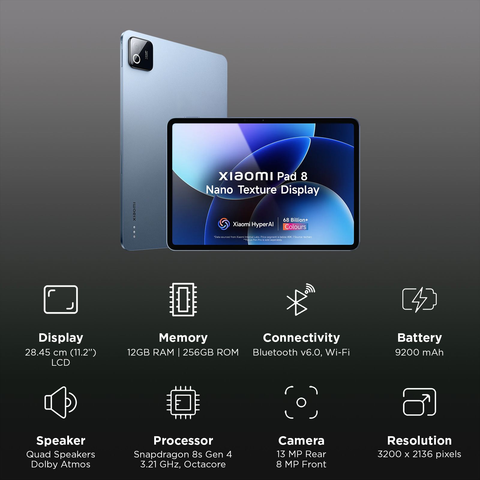 Xiaomi Pad 8 Wi-Fi Android Tablet with Nano Textured Display (11.2 Inch, 12GB RAM, 256GB ROM, Titan Blue) Xiaomi Pad 8 Wi-Fi Android Tablet with Nano Textured Display (11.2 Inch, 12GB RAM, 256GB ROM, Titan Blue)_3