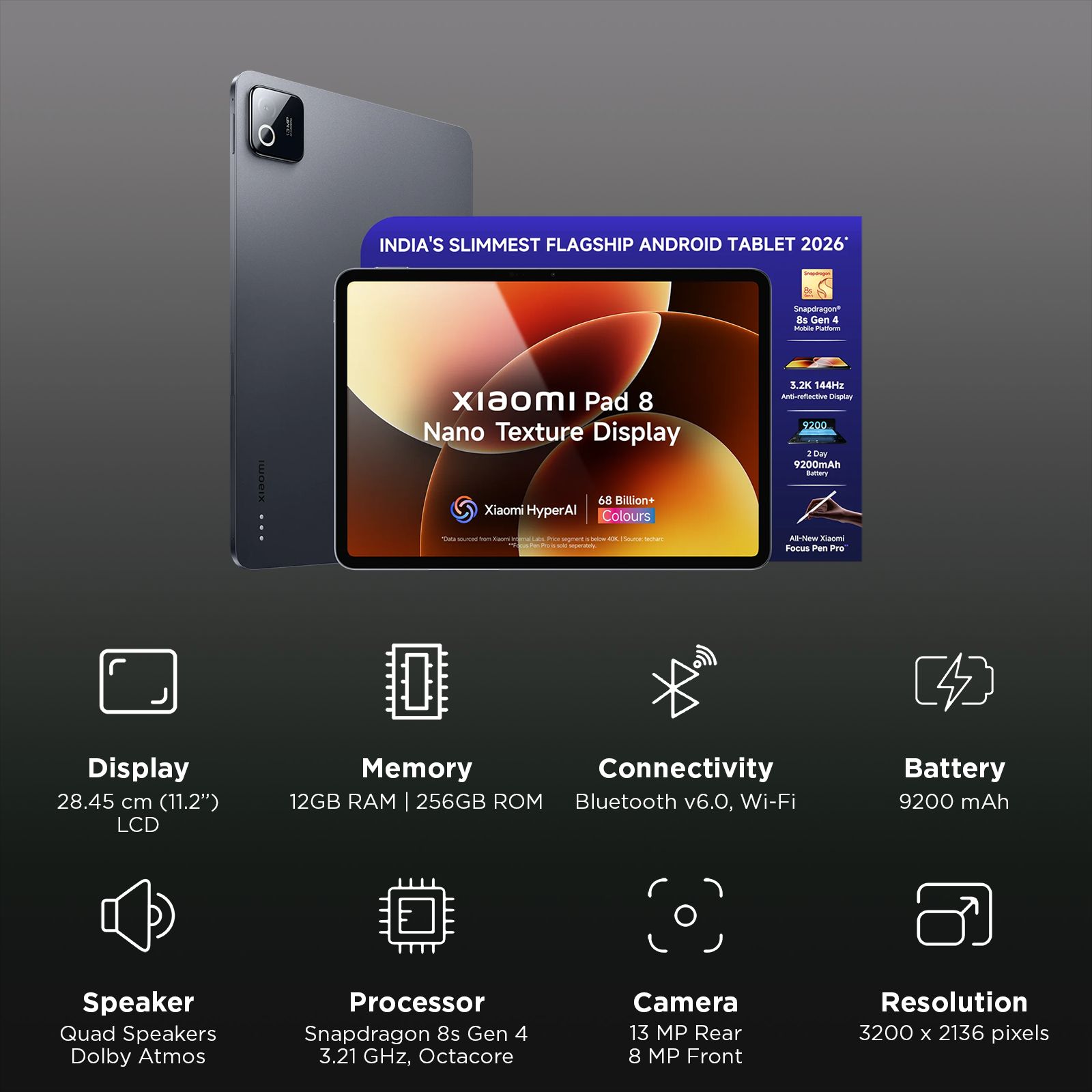 Xiaomi Pad 8 Wi-Fi Android Tablet with Xiaomi Focus Pen Pro (11.2 Inch, 12GB RAM, 256GB ROM, Nano Textured Display, Graphite Grey) Xiaomi Pad 8 Wi-Fi Android Tablet with Xiaomi Focus Pen Pro (11.2 Inch, 12GB RAM, 256GB ROM, Nano Textured Display, Graphite Grey)_3