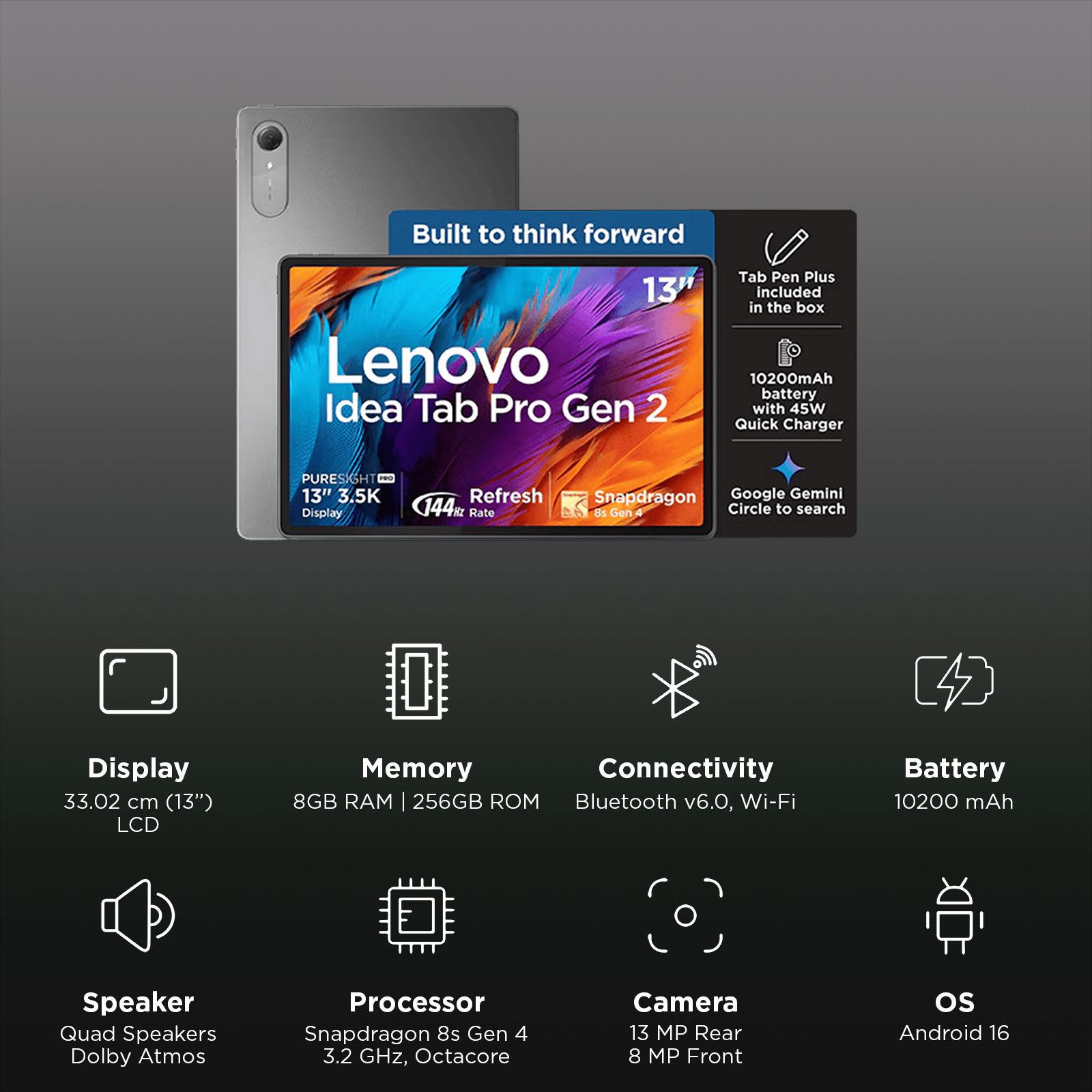 Lenovo Idea Tab Pro Gen 2 Wi-Fi Android Tablet with Tab Pen Plus (13 Inch, 8GB RAM, 256GB ROM, Luna Grey) Lenovo Idea Tab Pro Gen 2 Wi-Fi Android Tablet with Tab Pen Plus (13 Inch, 8GB RAM, 256GB ROM, Luna Grey)_3