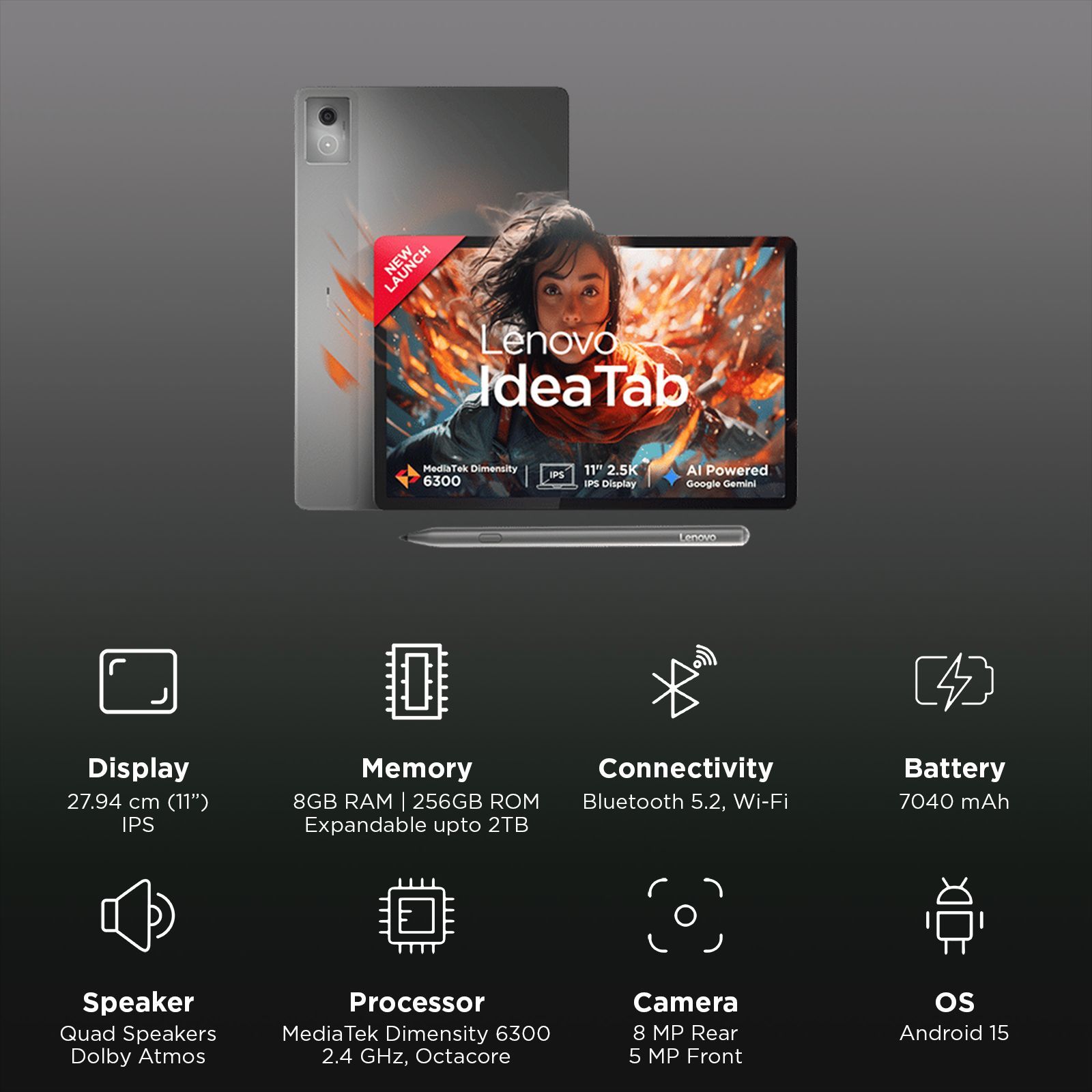 Lenovo Idea Tab Wi-Fi Android Tablet with Lenovo Tab Pen (11 Inch, 8GB RAM, 256GB ROM, Luna Grey) Lenovo Idea Tab Wi-Fi Android Tablet with Lenovo Tab Pen (11 Inch, 8GB RAM, 256GB ROM, Luna Grey)_3